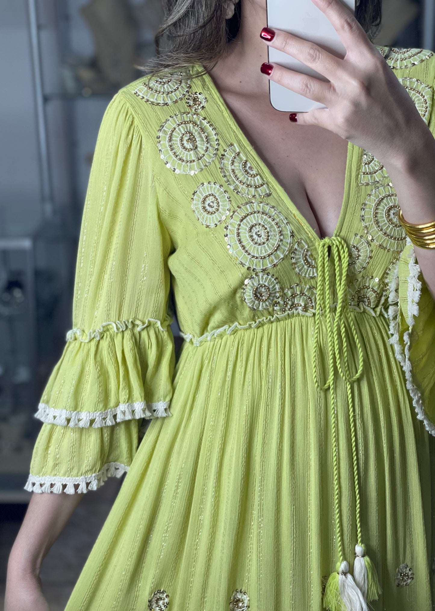 Green Boho Maxi with Gold Sequins