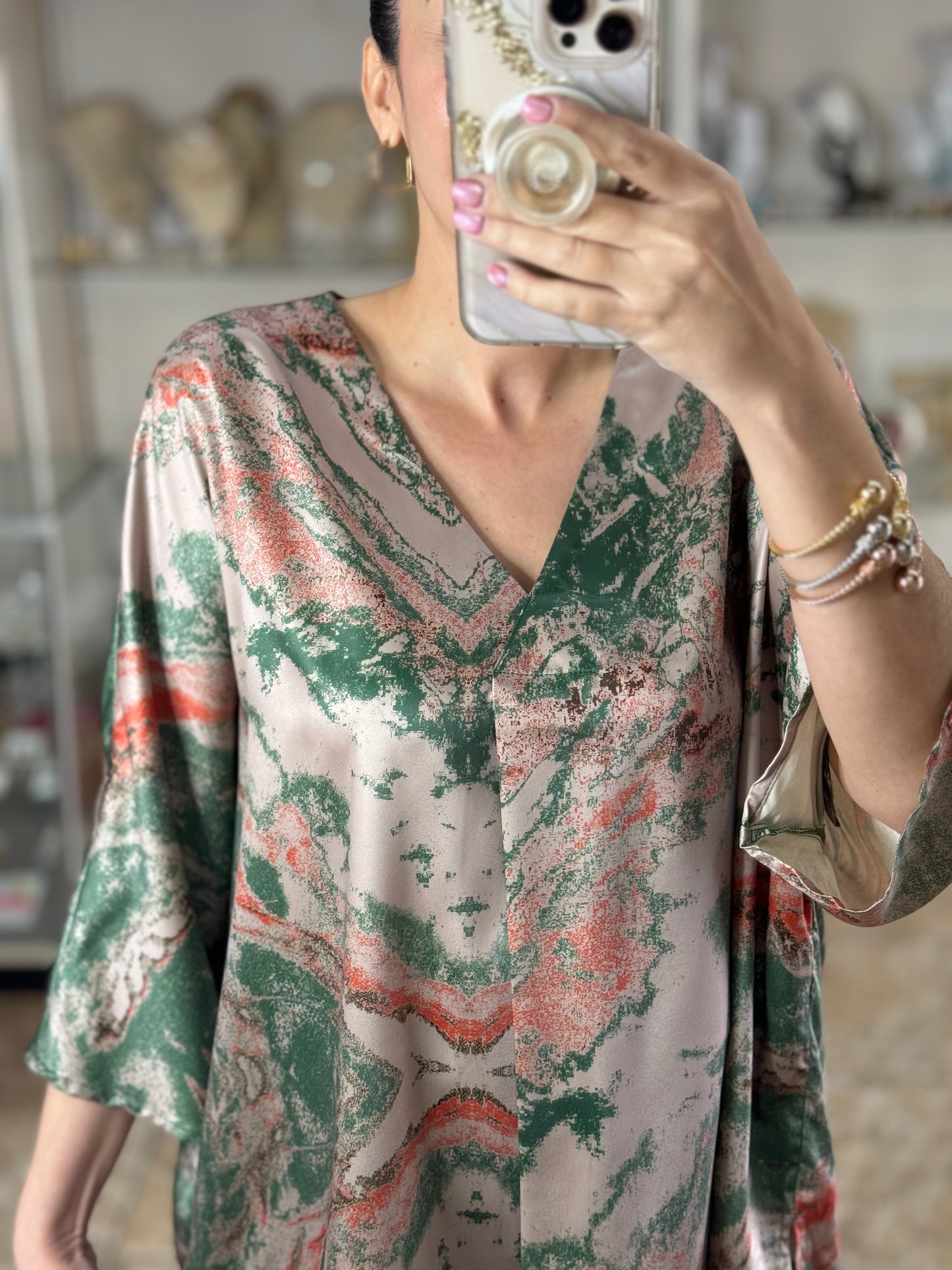 Taupe Marble Print Tunic Top