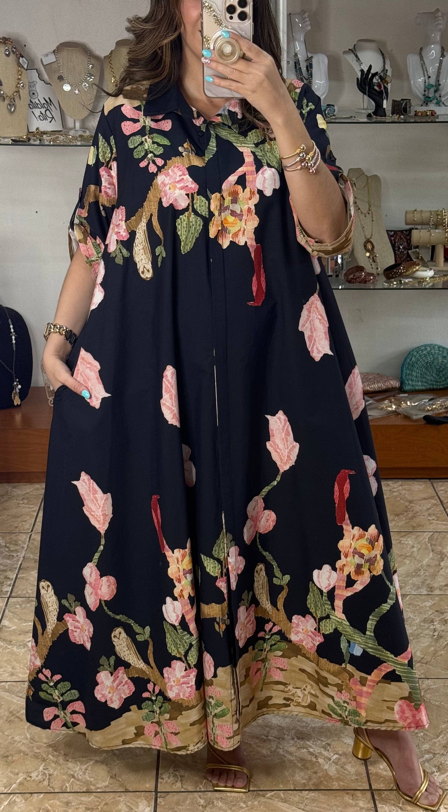 OS Flowers and Birds Maxi Dress (NO RETURNS OR EXCHANGE)