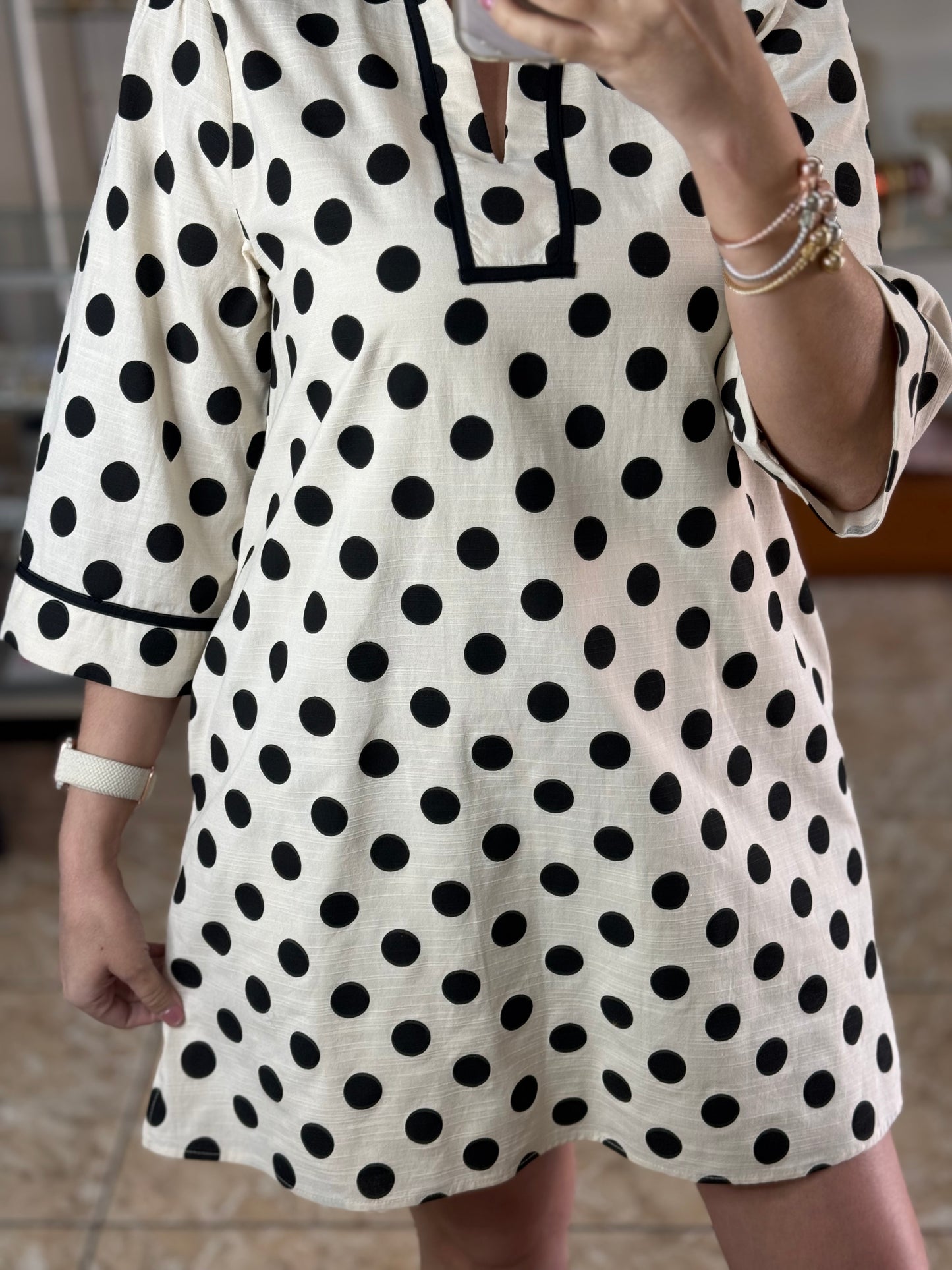 Black/Cream Polkadots Mini Dress