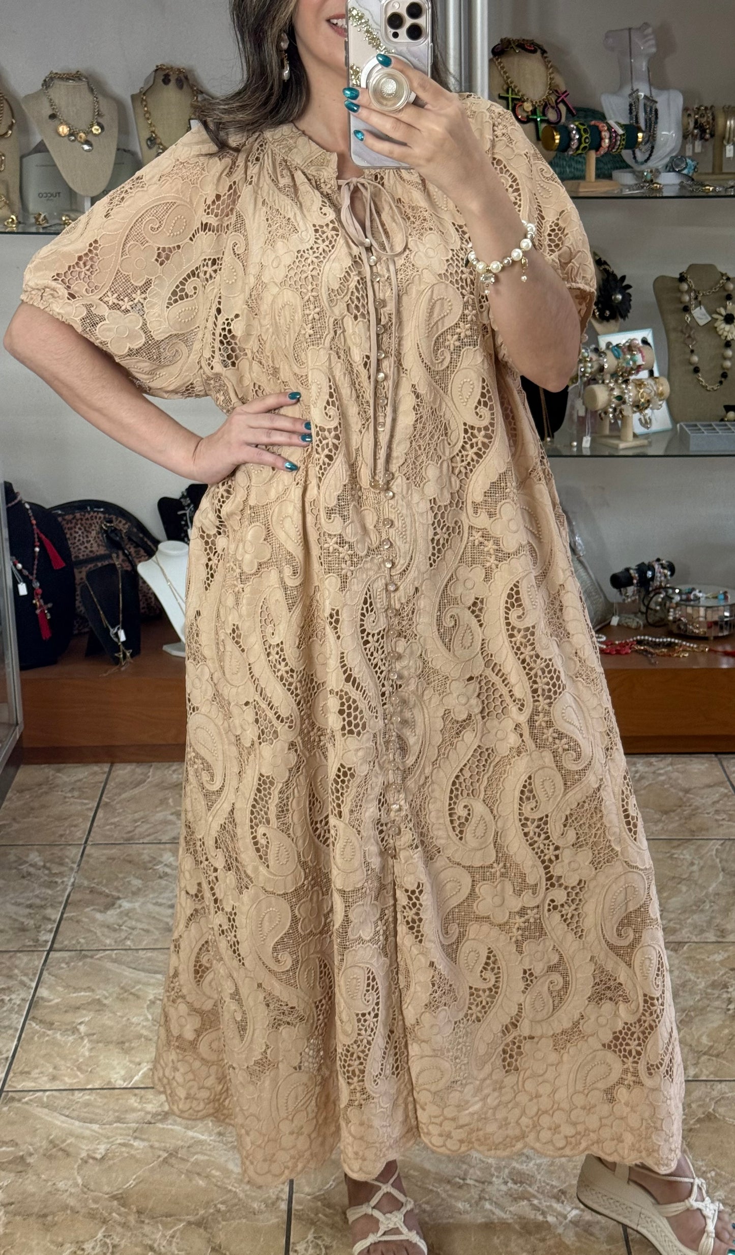 Paisley Embroidered Maxi OS Dress (FINAL SALE)