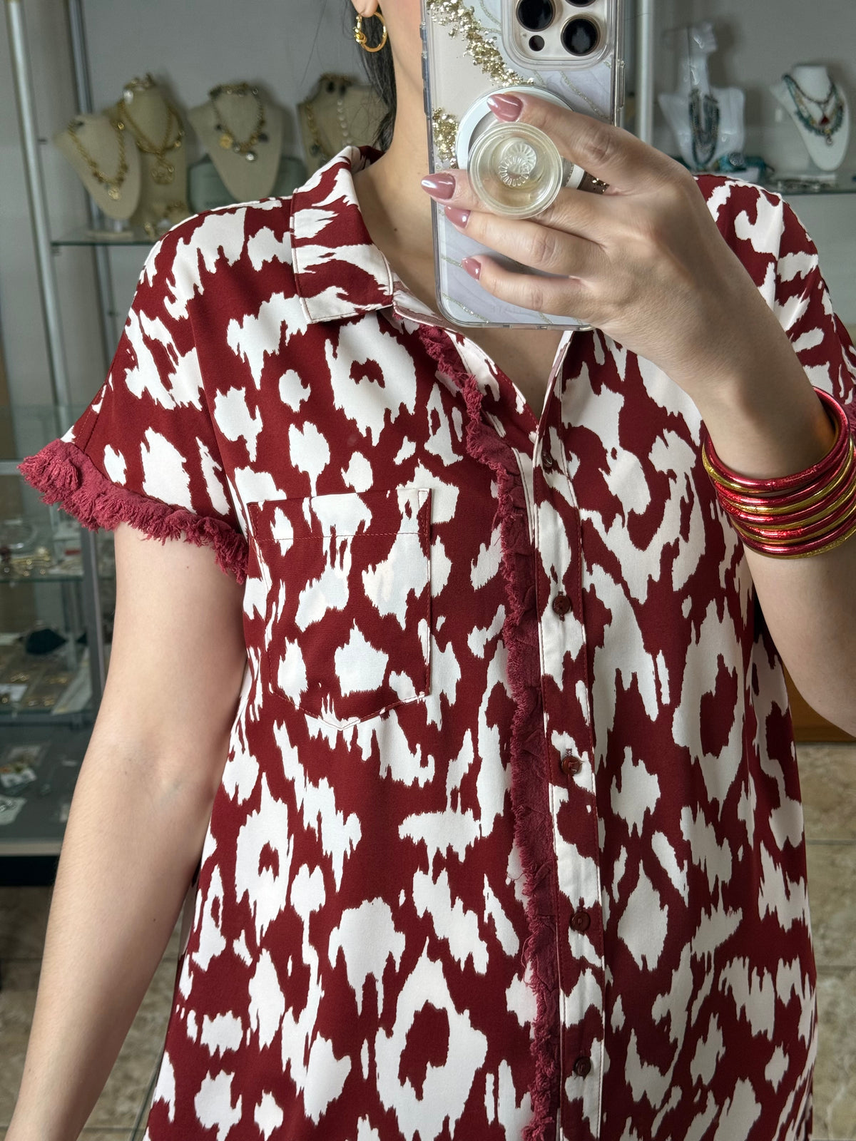 Wine Mix Button Down Dress