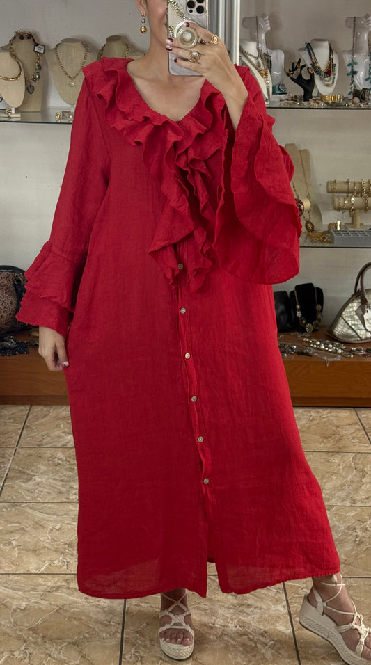 Ruffle Details OS Linen Maxi Dress (FINAL SALE)