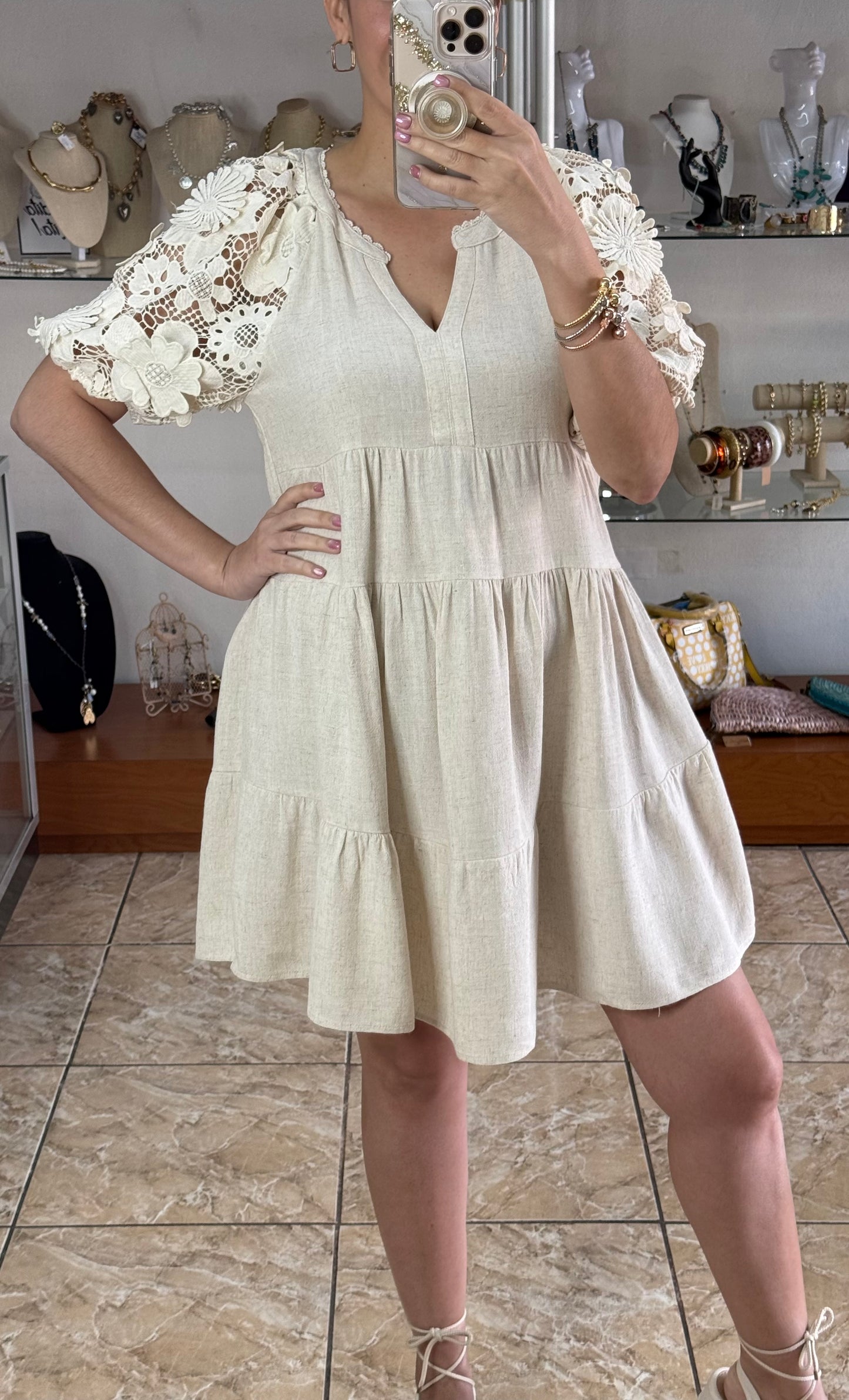Floral Lace Sleeves Tiered Dress (FINAL SALE)