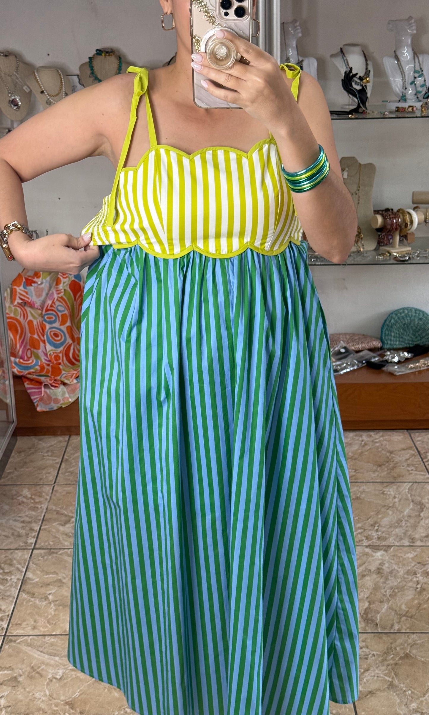 Kiwi Mix Stripes Midi Dress