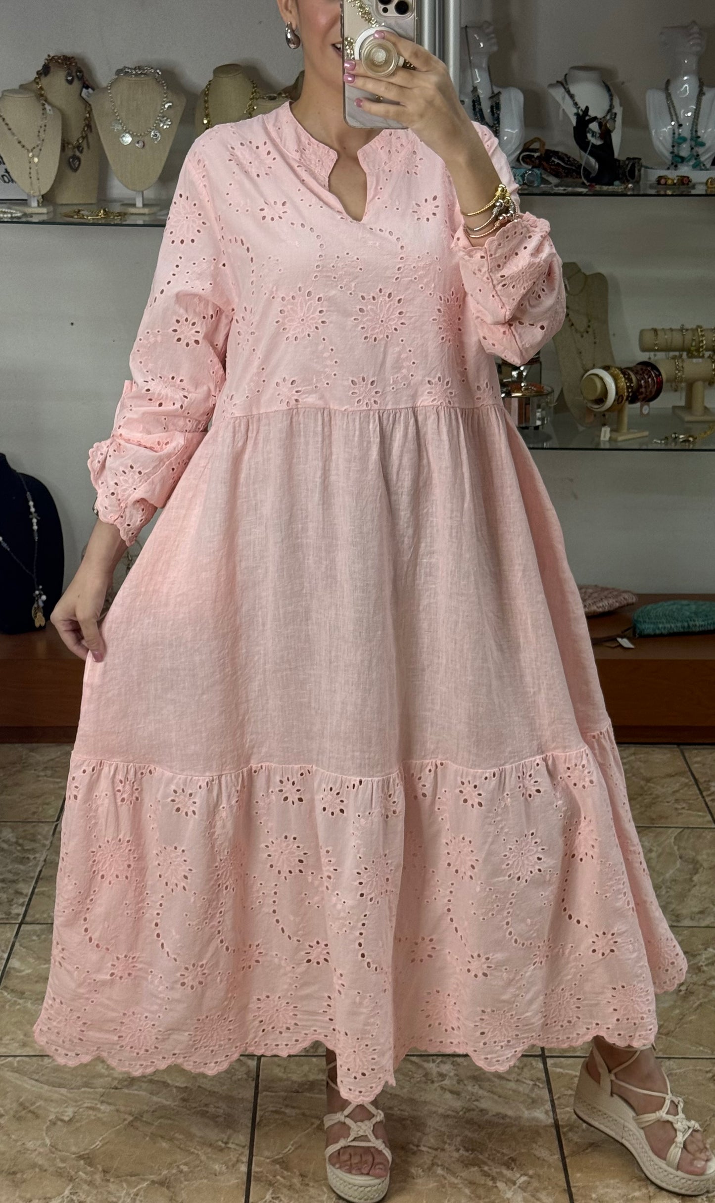 Linen/Eyelet OS Maxi Dress (FINAL SALE)