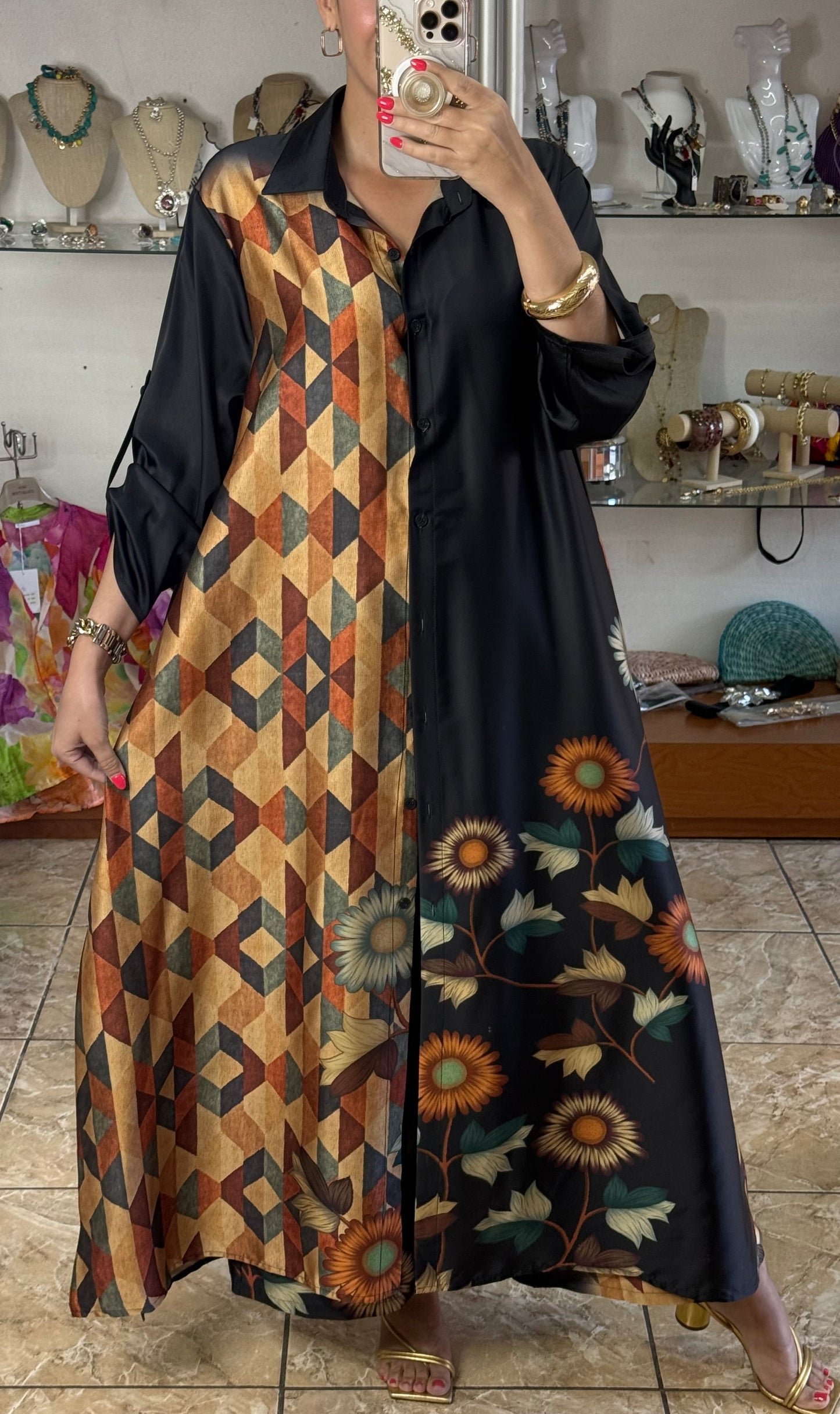 Mix Print OS Silk Top/Dress & Pant Set (NO RETURNS OR EXCHANGE)