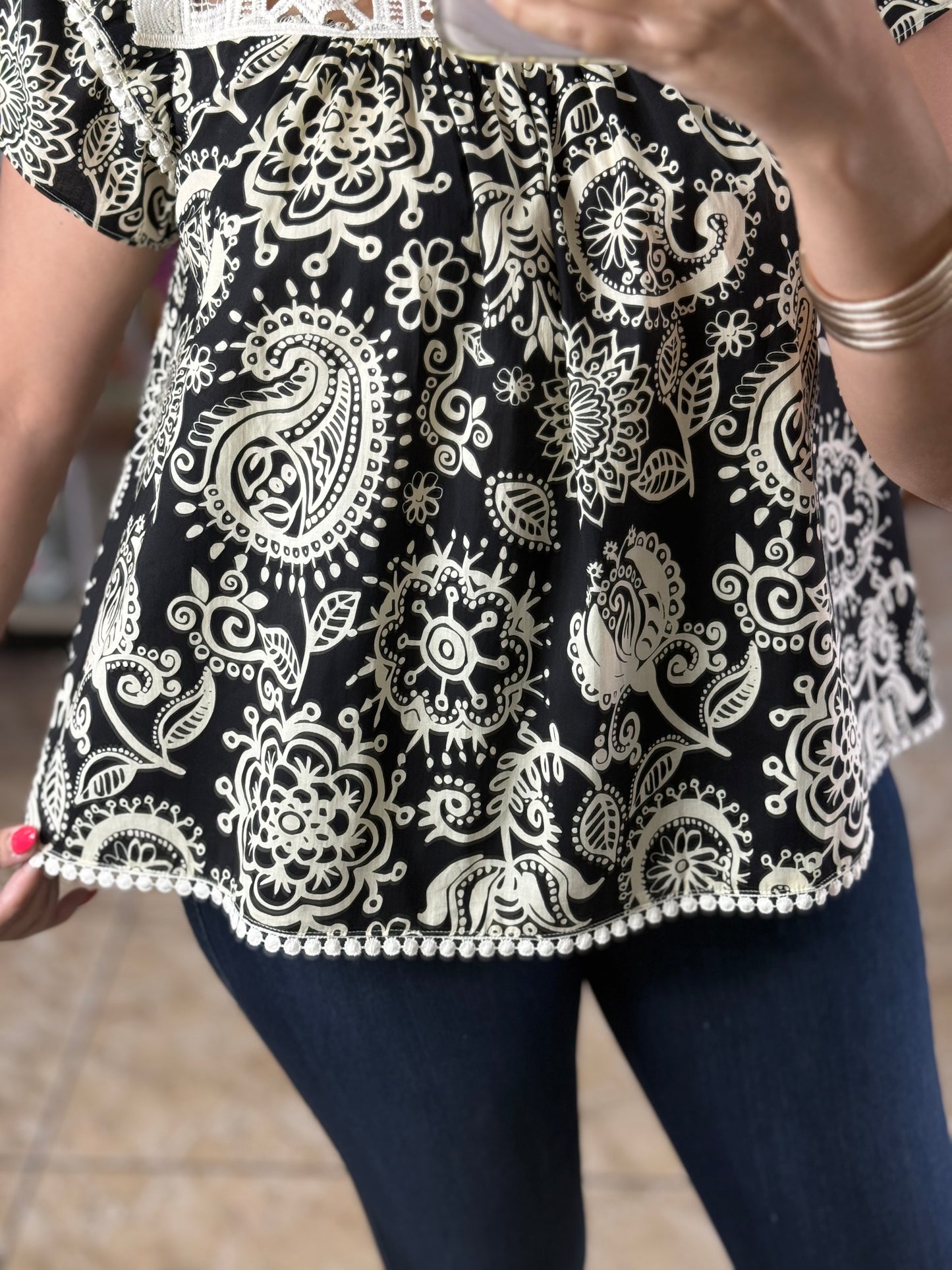 Black/Cream Paisley Top