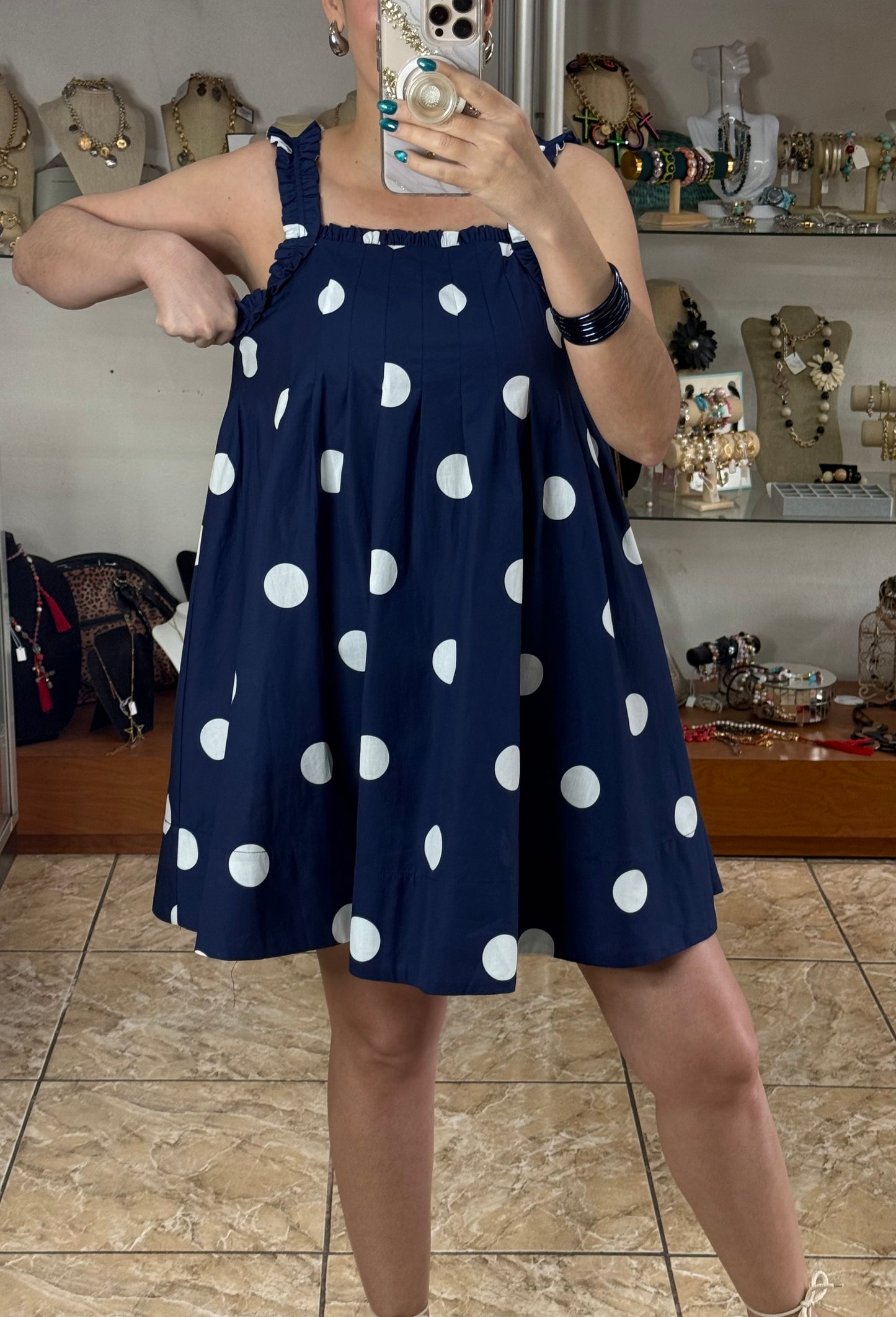 Navy Polkadots Doll Mini Dress