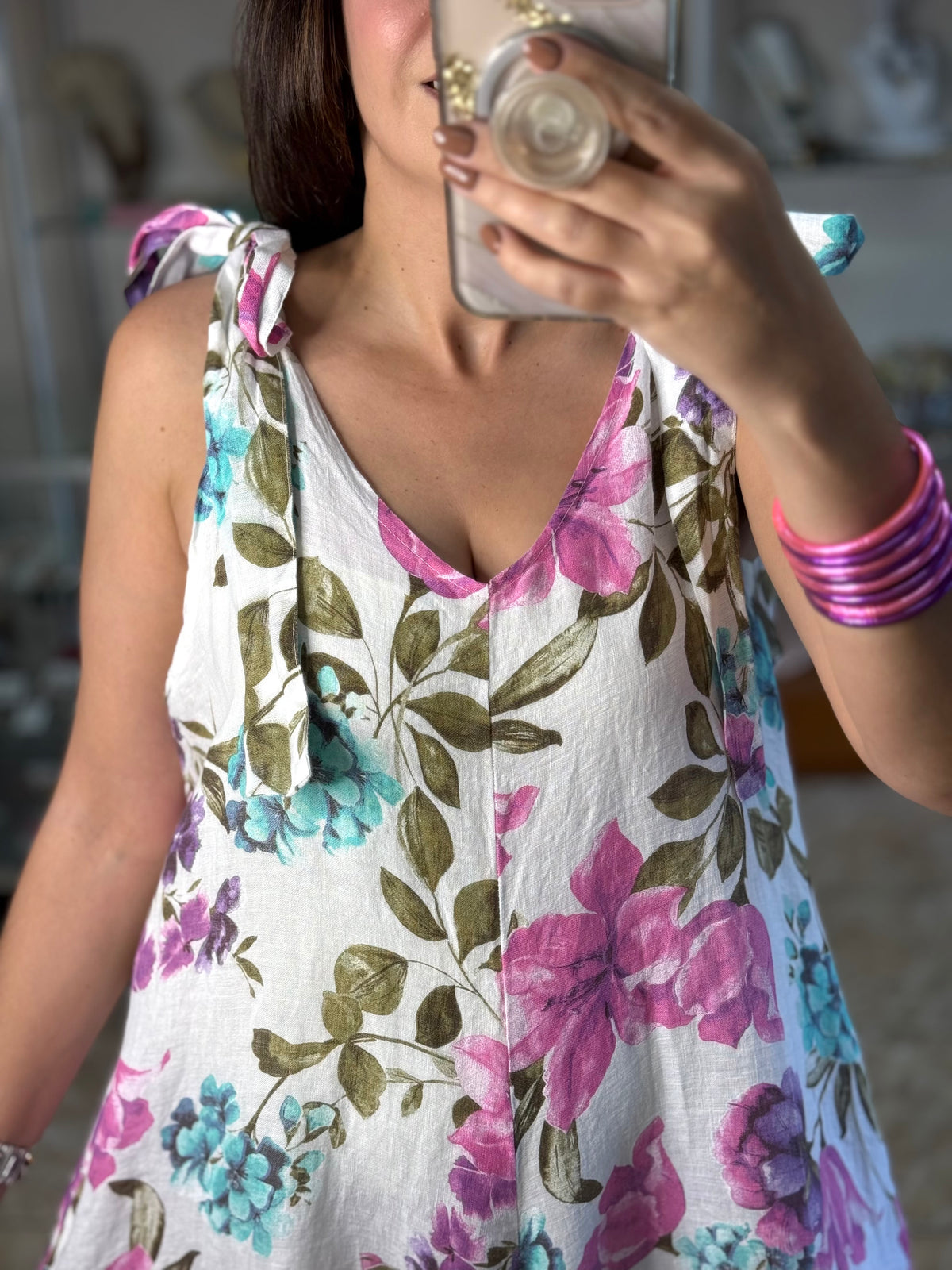 OS Pink/Purple Floral Linen Jumpsuit (NO RETURNS OR EXCHANGE)