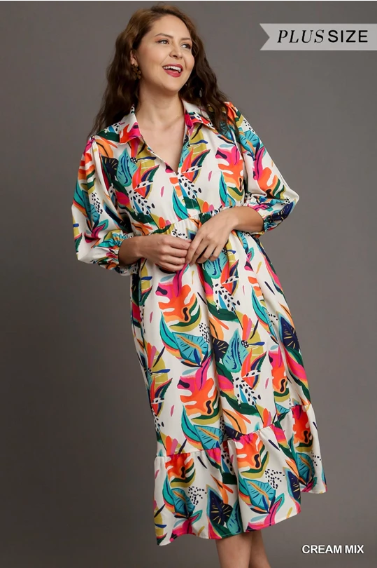 Tropical Print Midi Dress