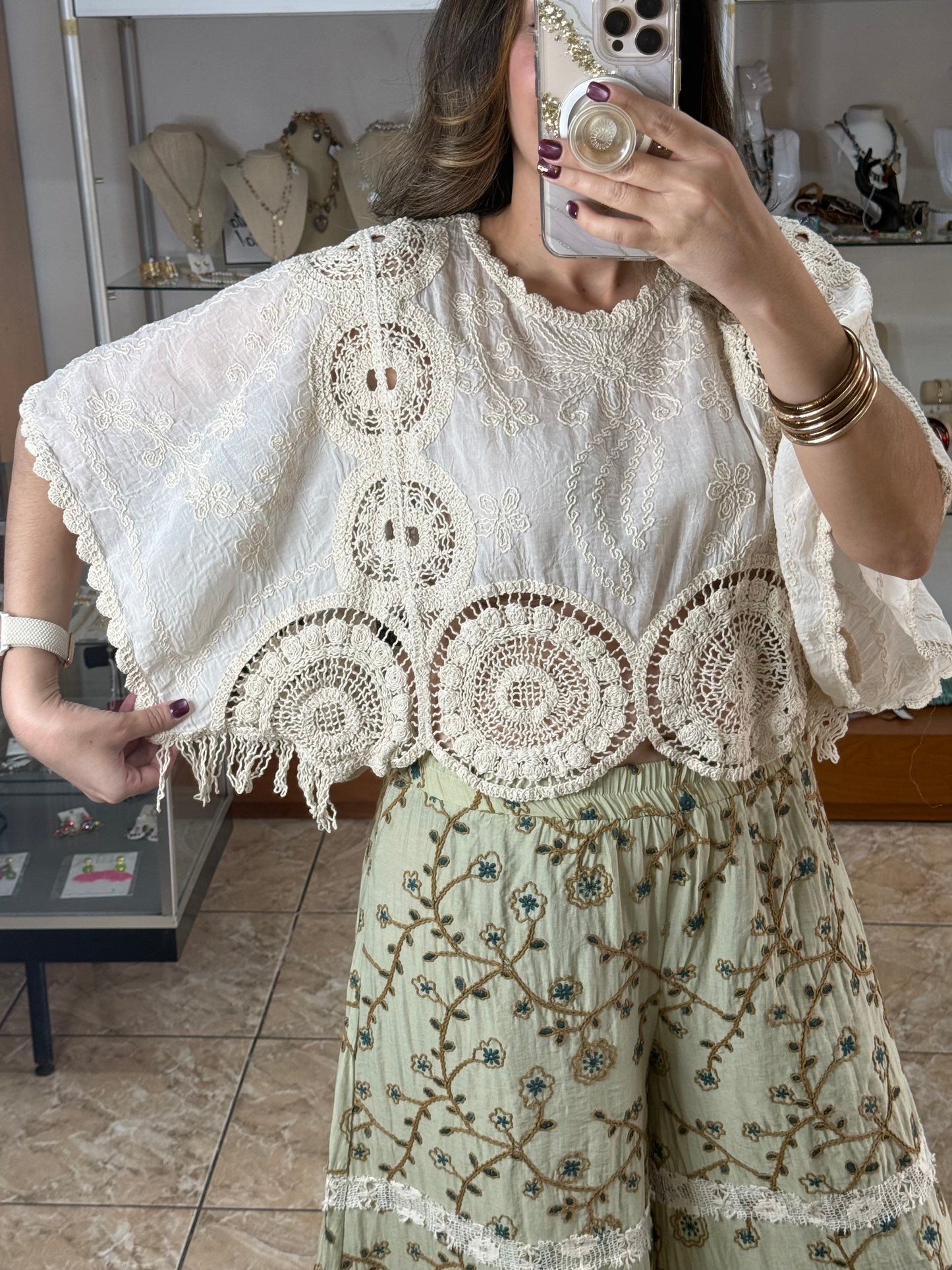 OS Natural Embroidered/Crochet Crop Top (FINAL SALE)