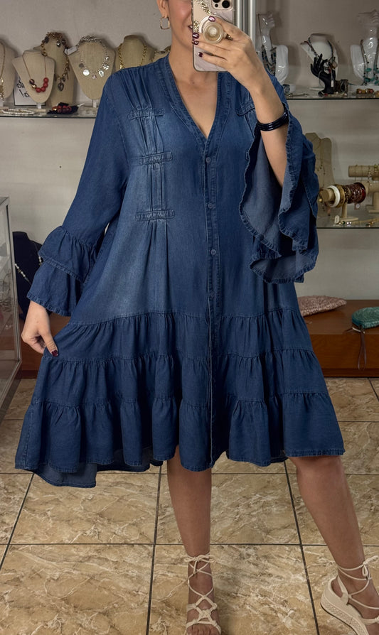 Button Down Tiered Denim Dress (FINAL SALE)