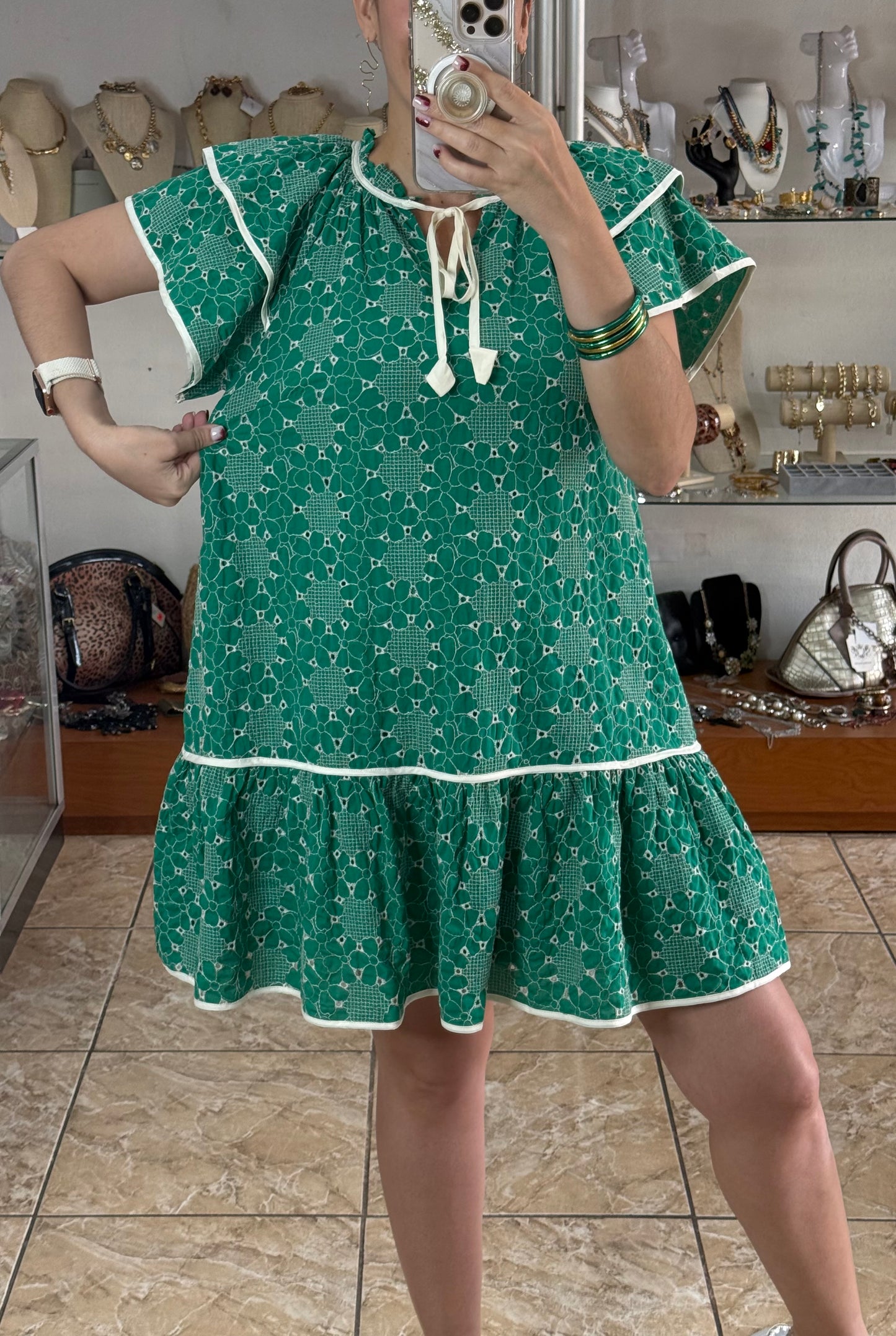 Green Embroidered Doll Dress