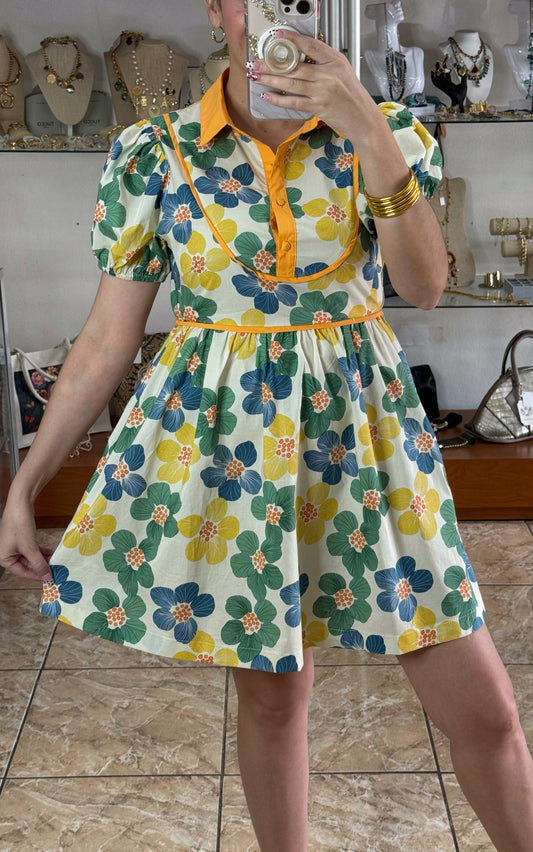 Floral Puff Sleeves Mini Dress