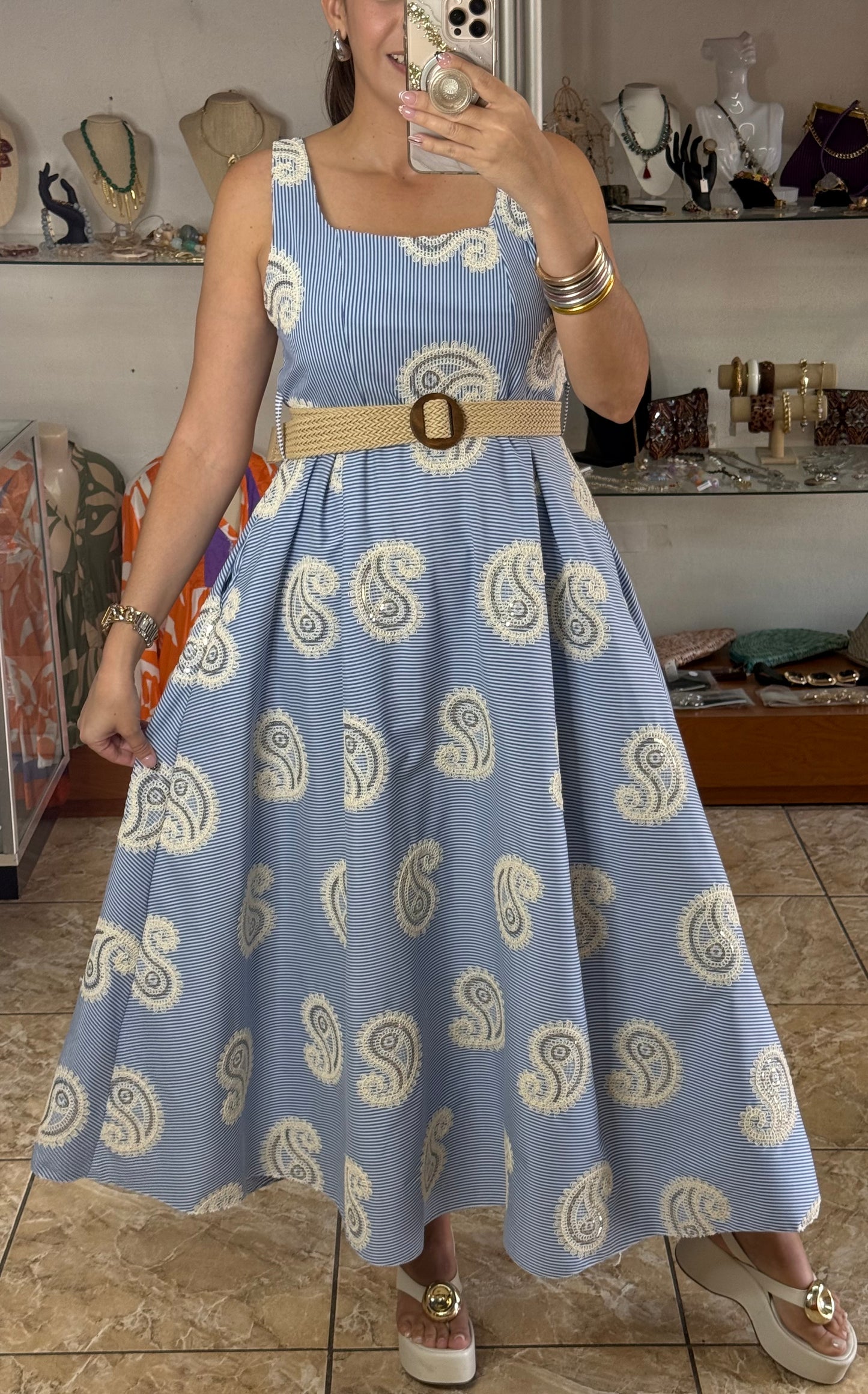 Paisley & Stripes OS Belted Maxi Dress (NO RETURNS OR EXCHANGE)