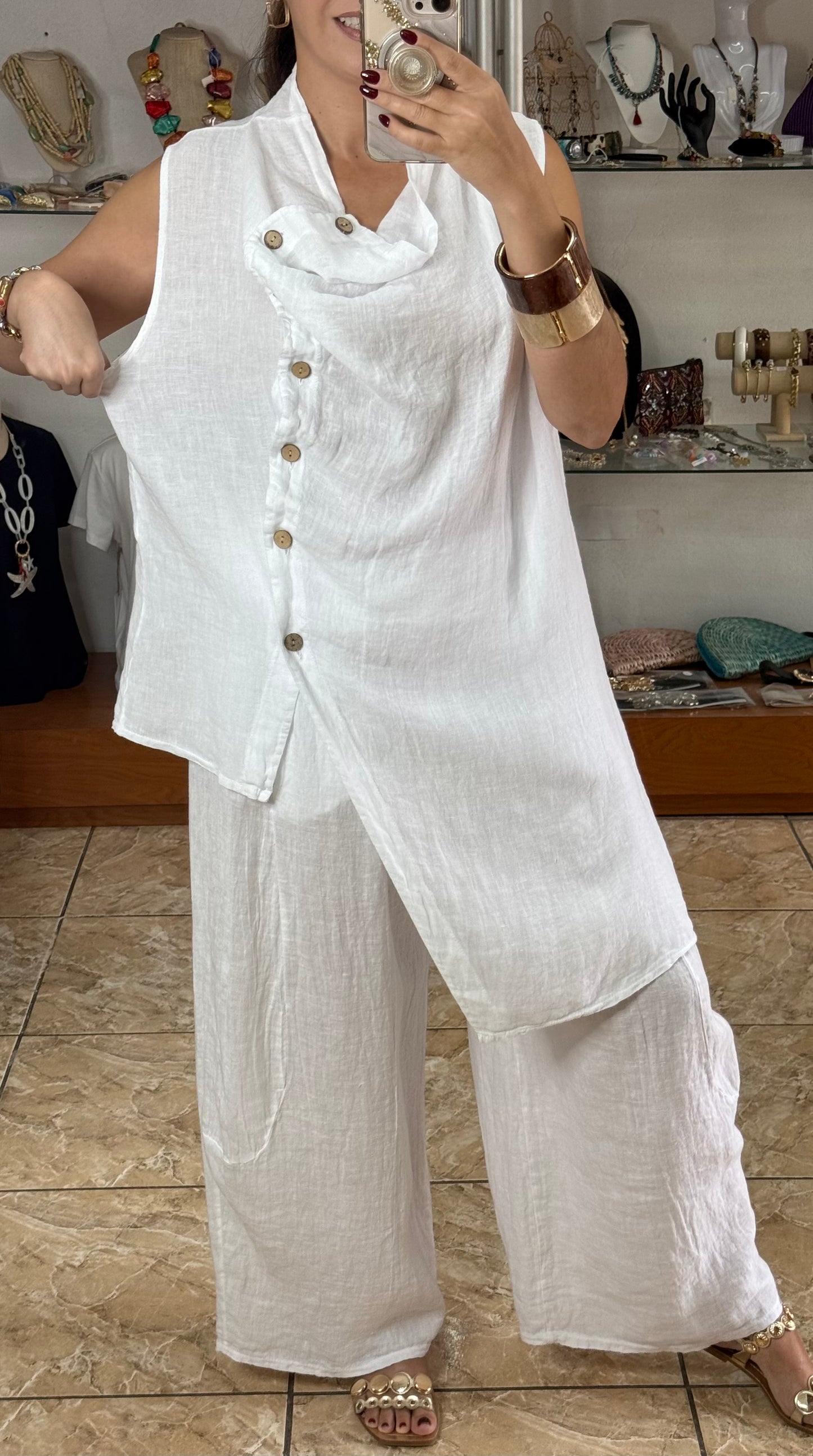 OS Linen Asymmetrical Top & Barrel Pant Set (NO RETURNS OR EXCHANGE)
