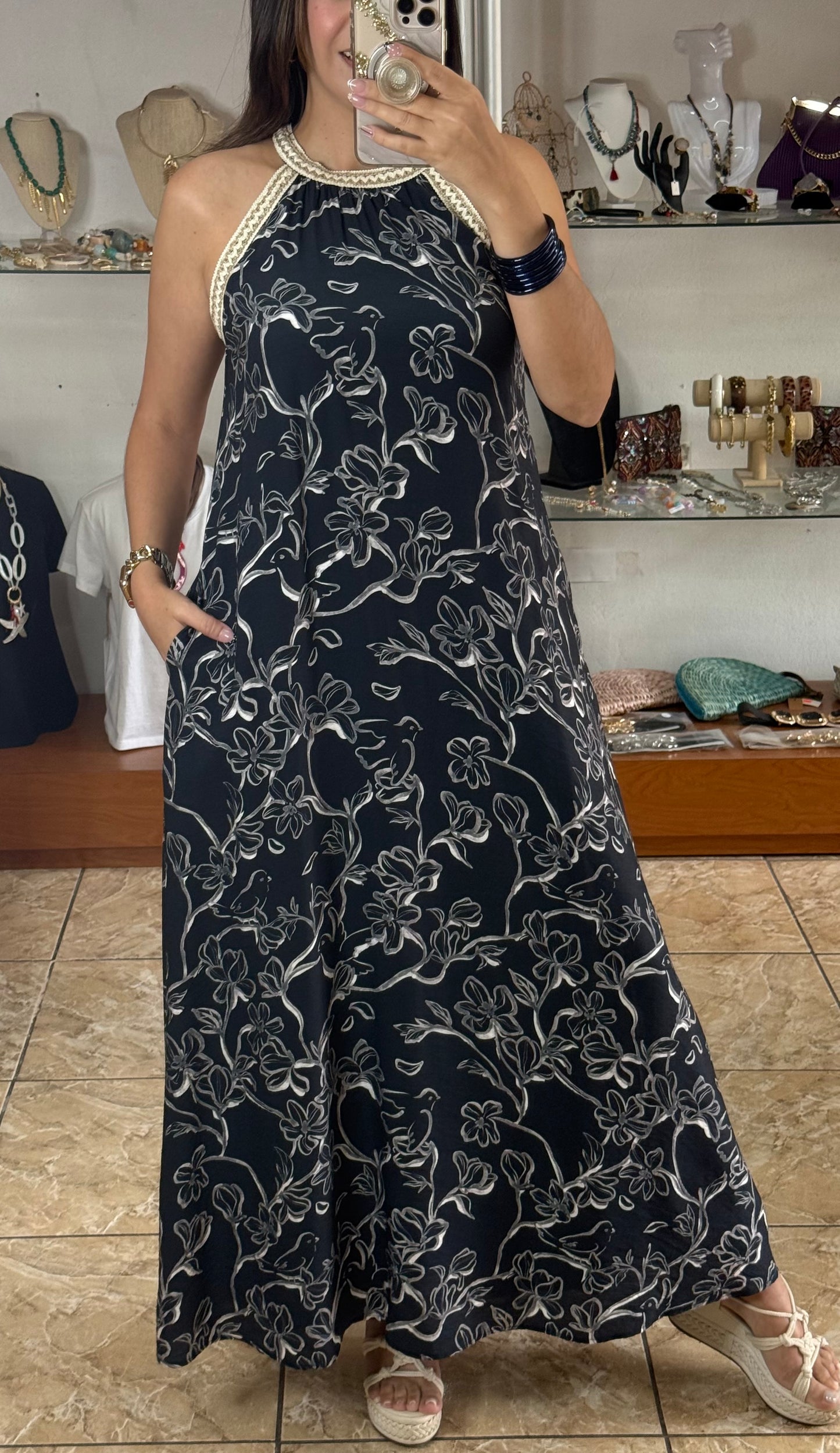 Halter Style Printed Maxi Dress