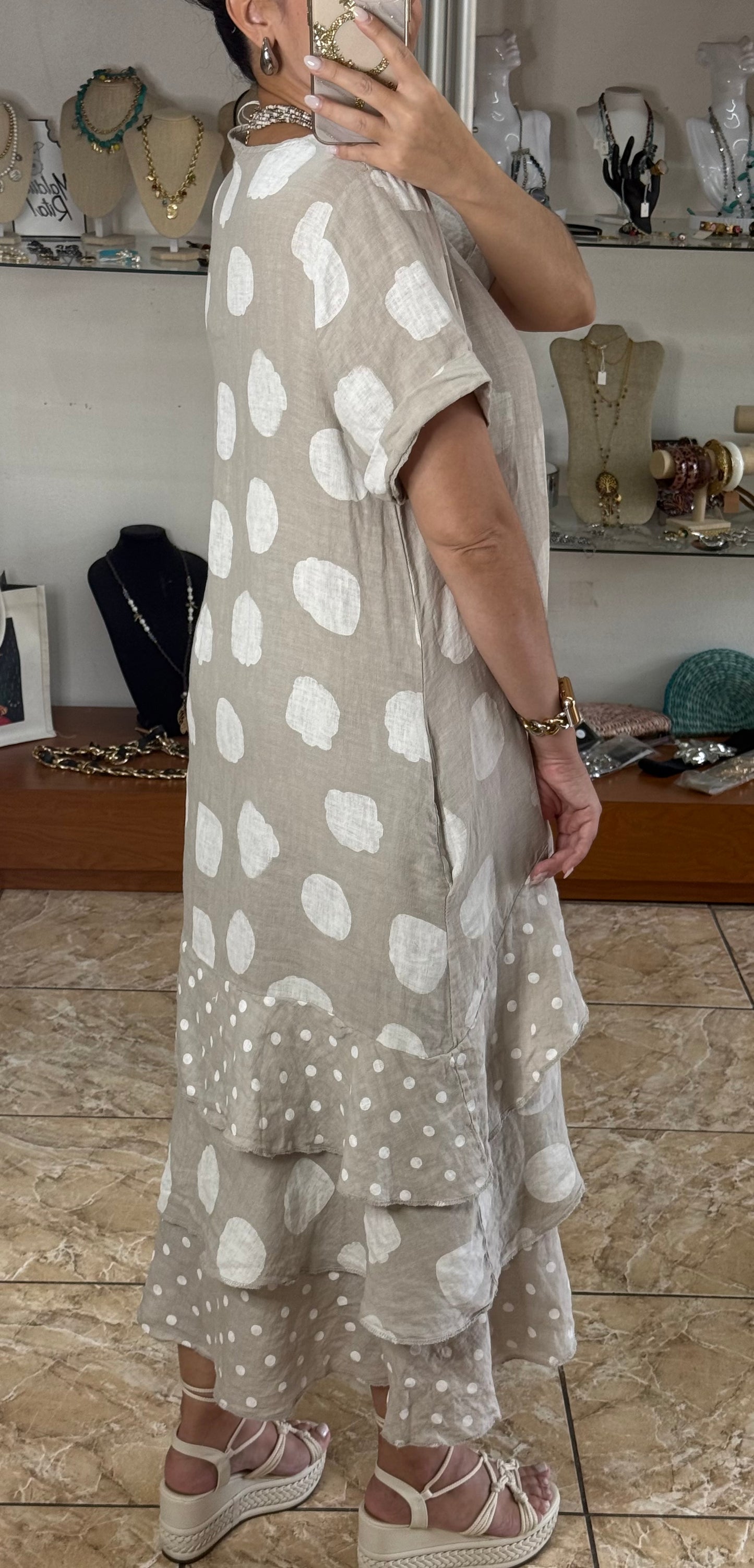 Polka OS Ruffle Tiered Linen Midi Dress (NO RETURNS OR EXCHANGE)