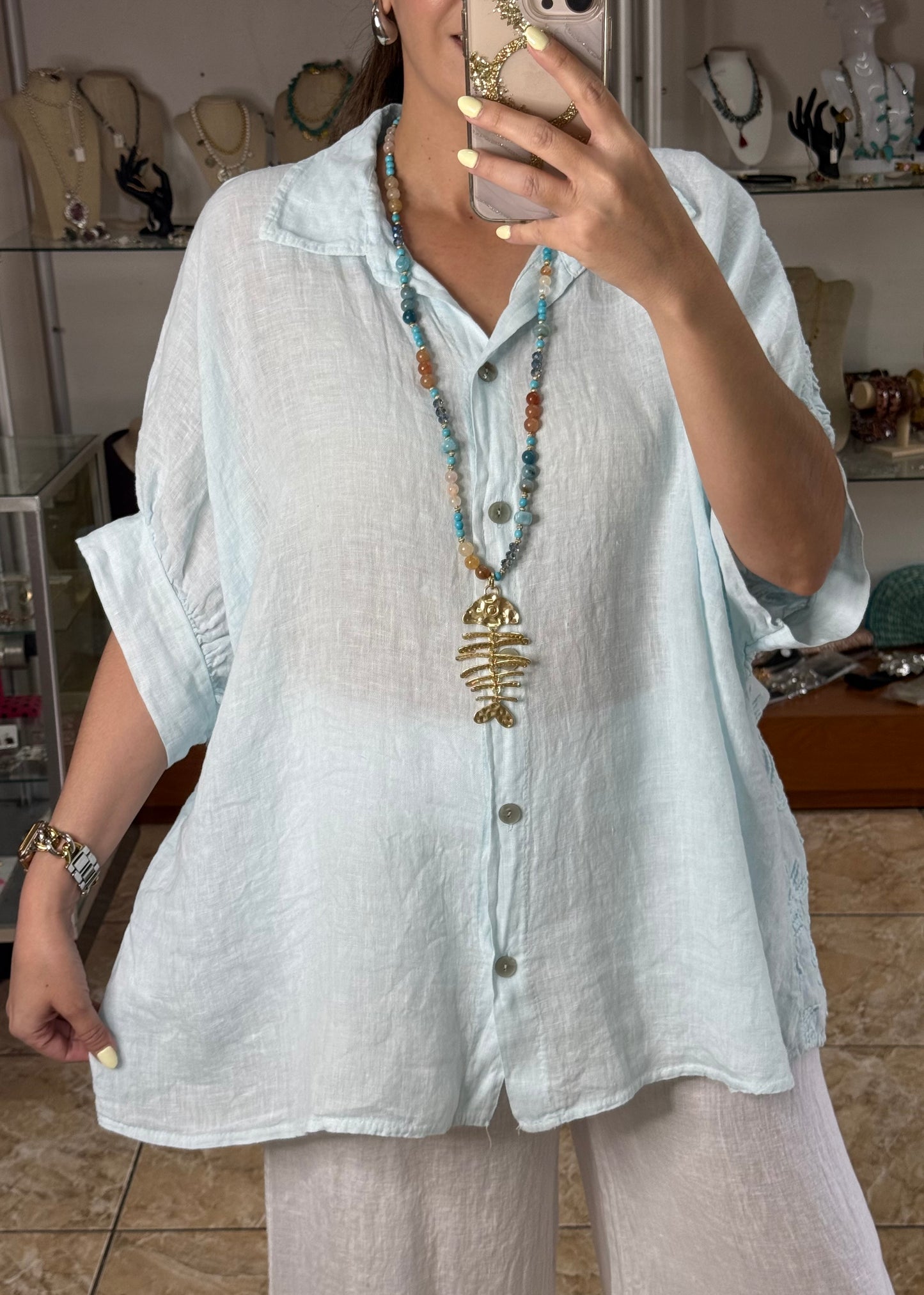 Linen/Cotton Embroidered Back Top (NO RETURNS OR EXCHANGE) (PANT SOLD SEPARATELY)