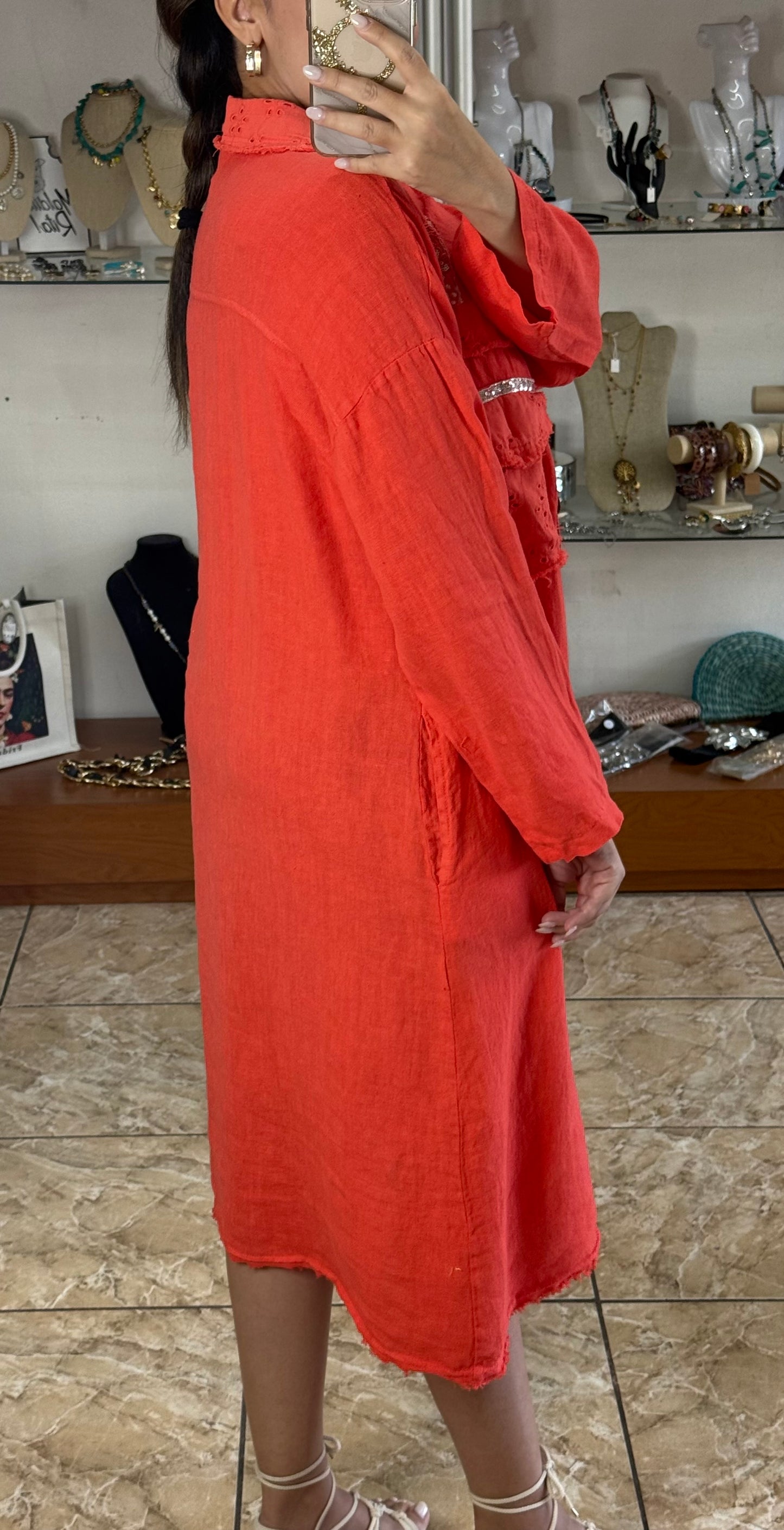 Long Sleeves OS Linen Midi Dress (NO RETURNS OR EXCHANGE)