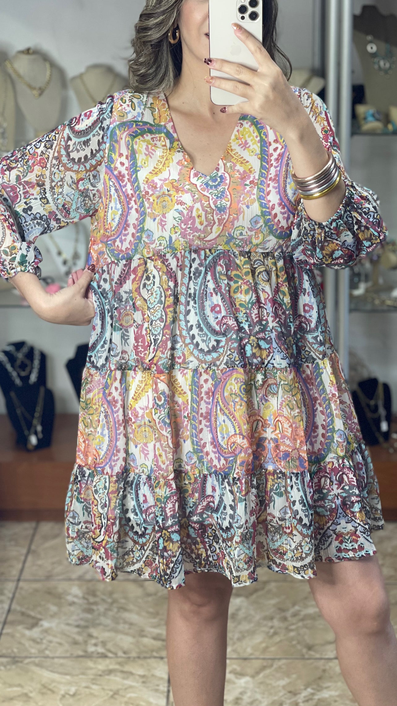 Paisley Metallic Mini Dress