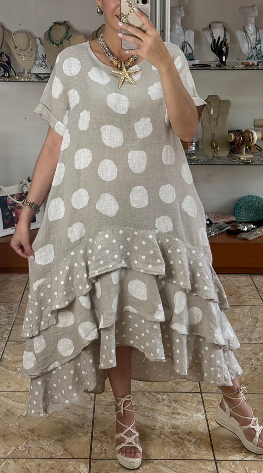 Polka OS Ruffle Tiered Linen Midi Dress (NO RETURNS OR EXCHANGE)