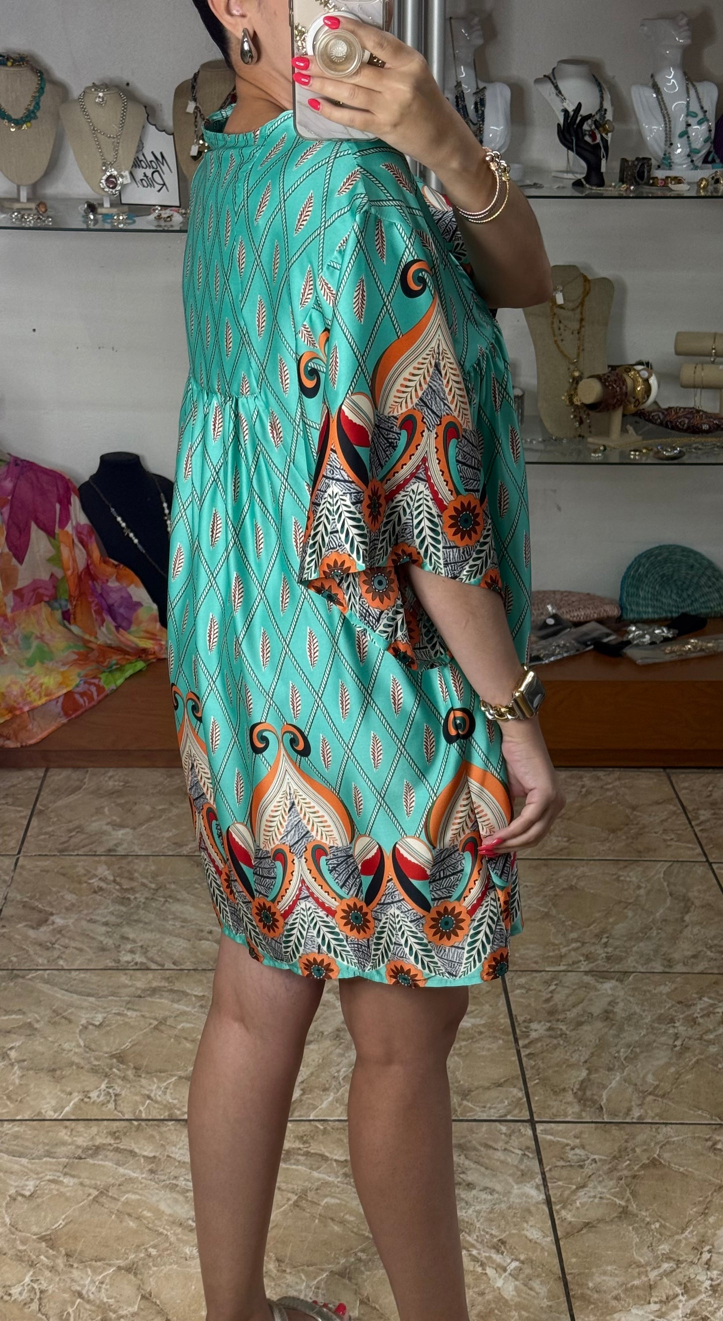 Mint Mix Kimono Sleeve Mini Dress