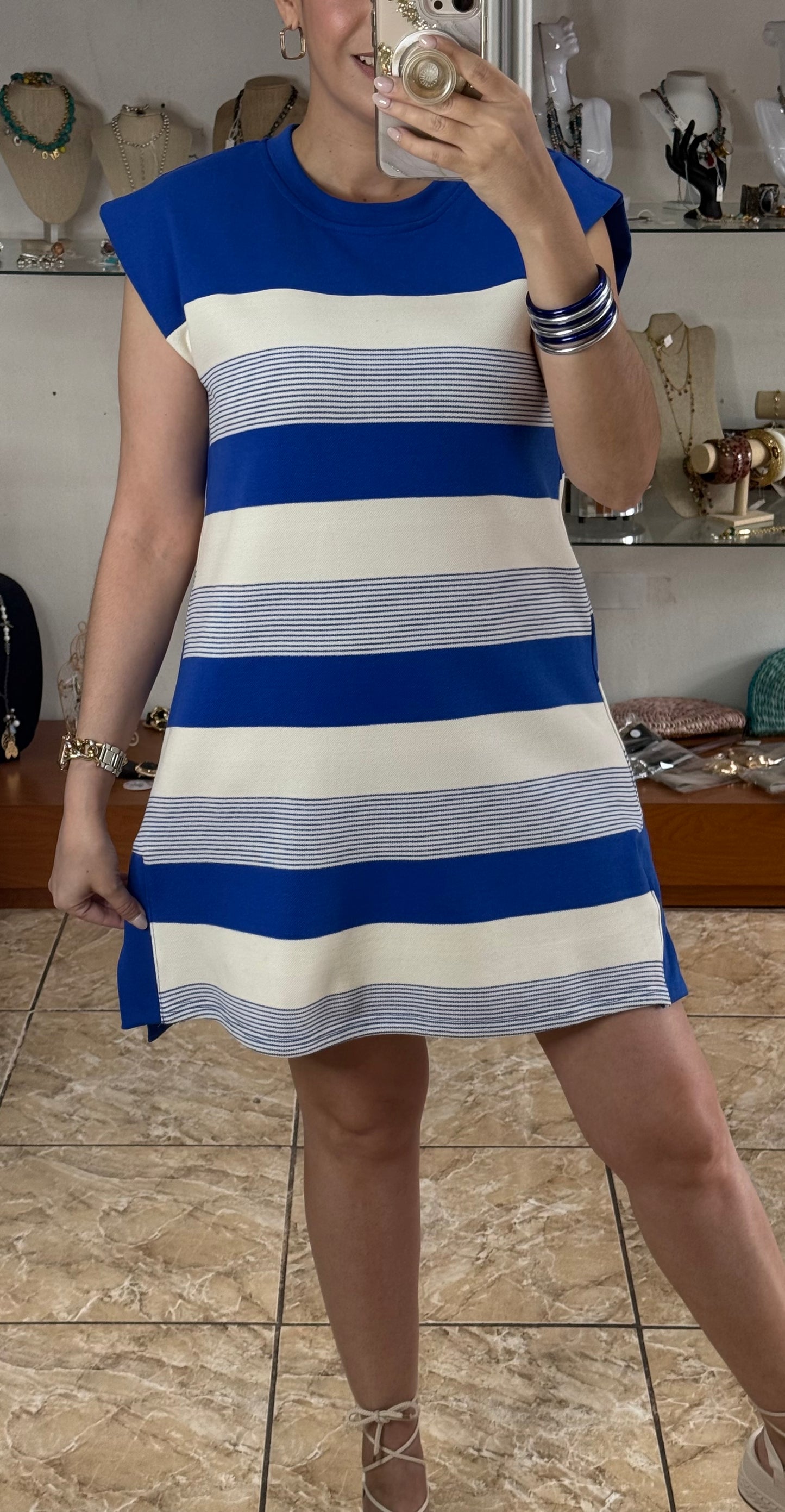 Bold Striped Sleeveless Shift Dress