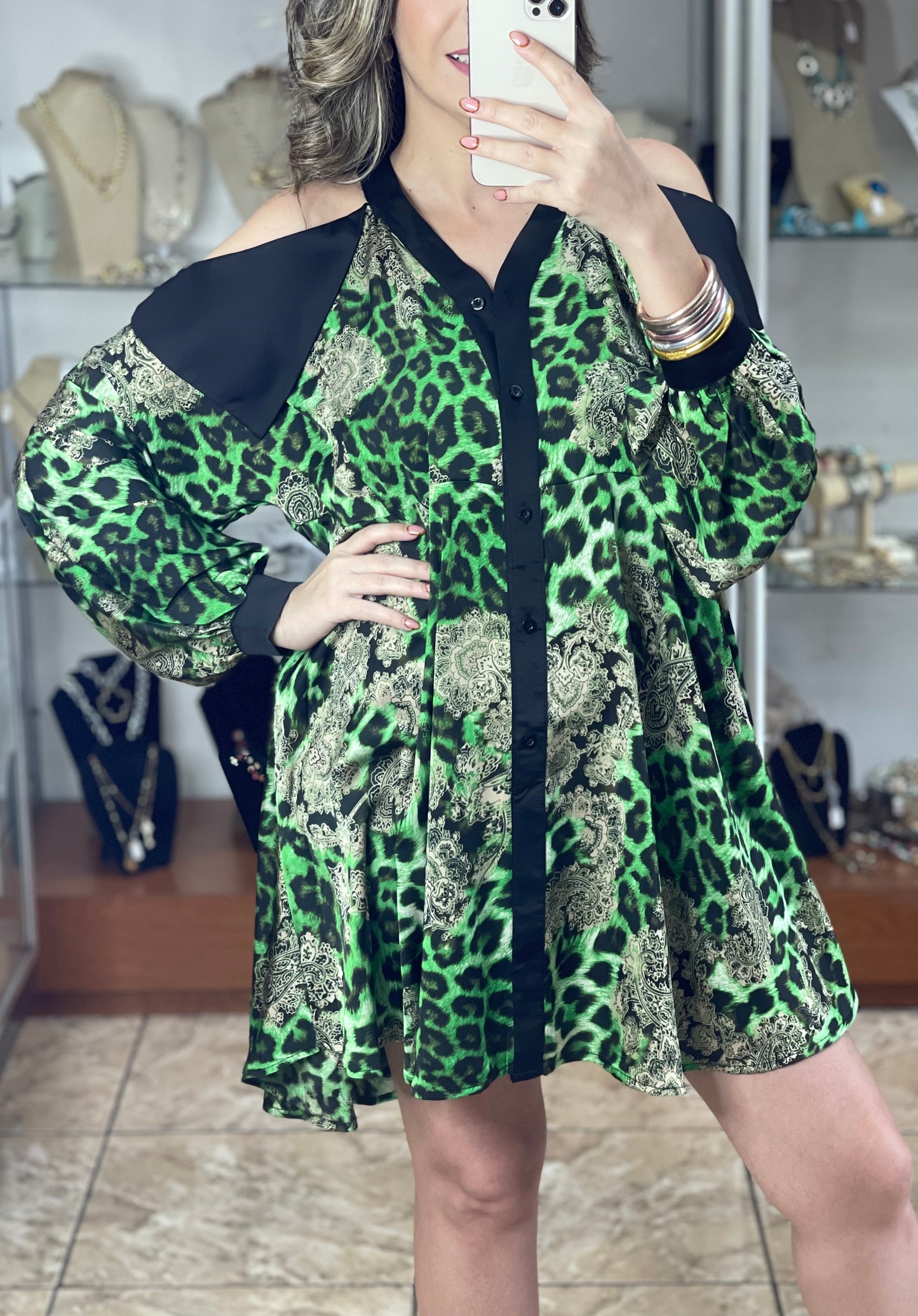 Green Leopard OS Mini Dress