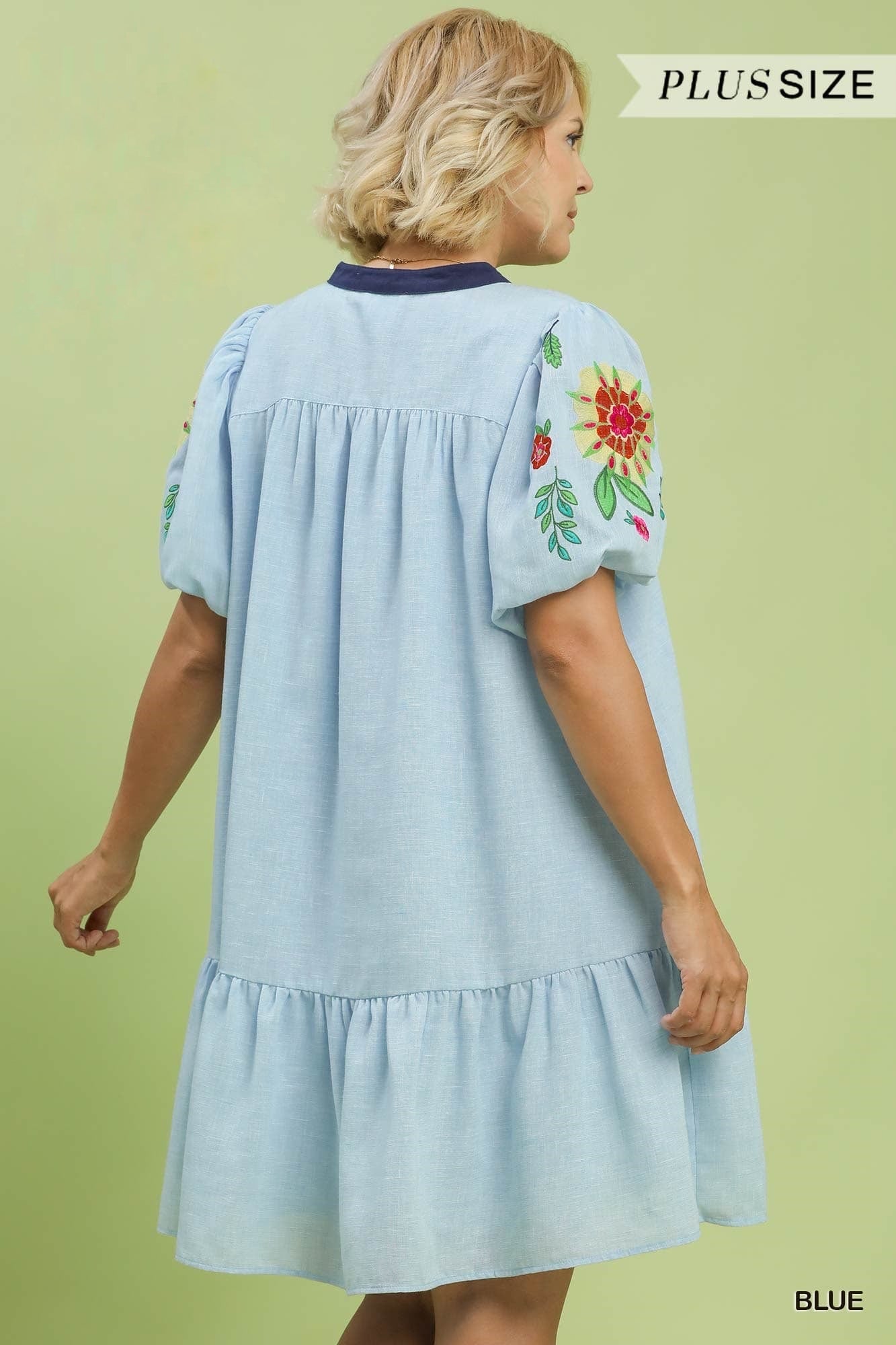 Embroidered Puff Sleeve Tiered Dress (PLUS)
