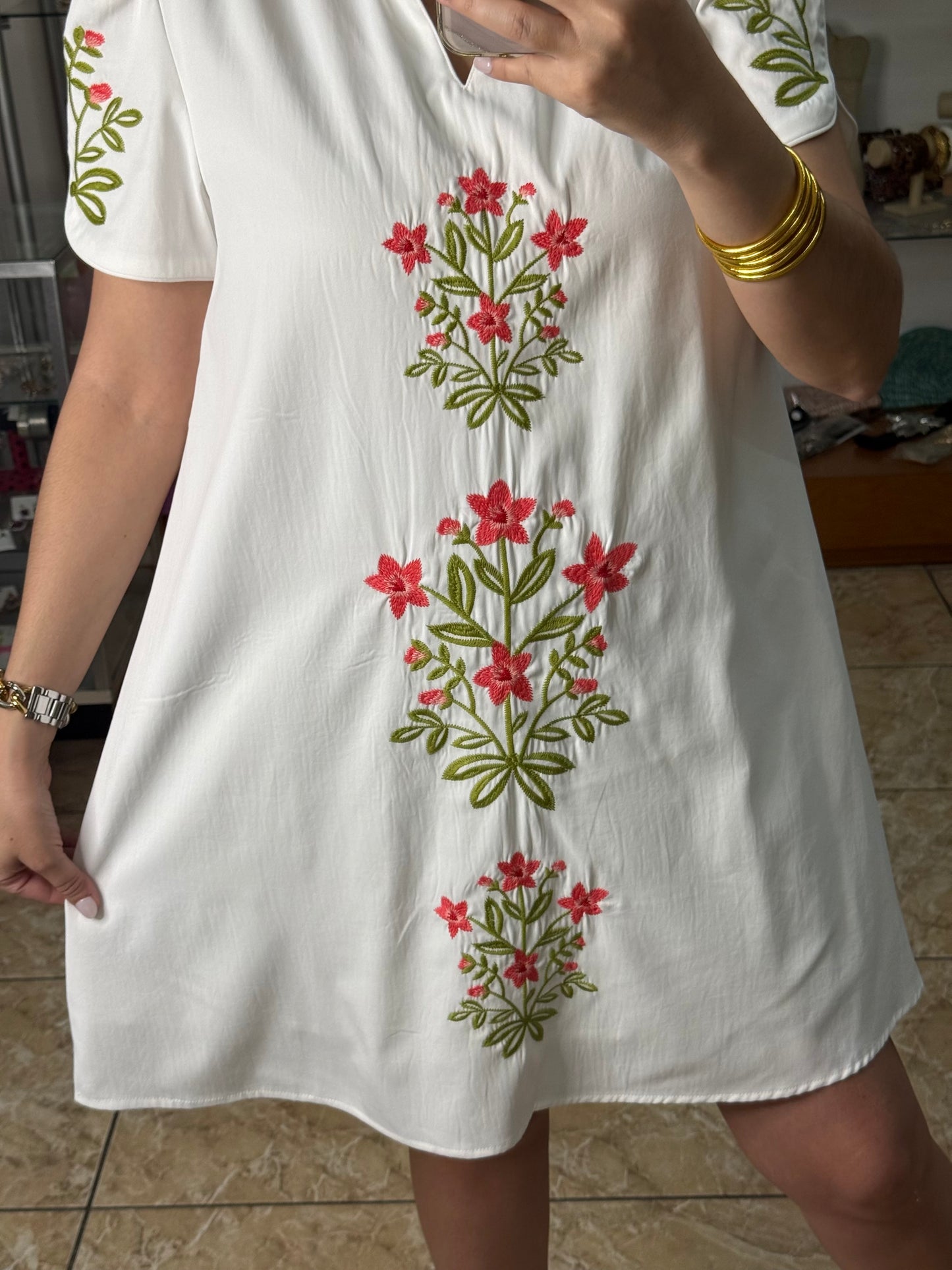 White Floral Embroidered Dress