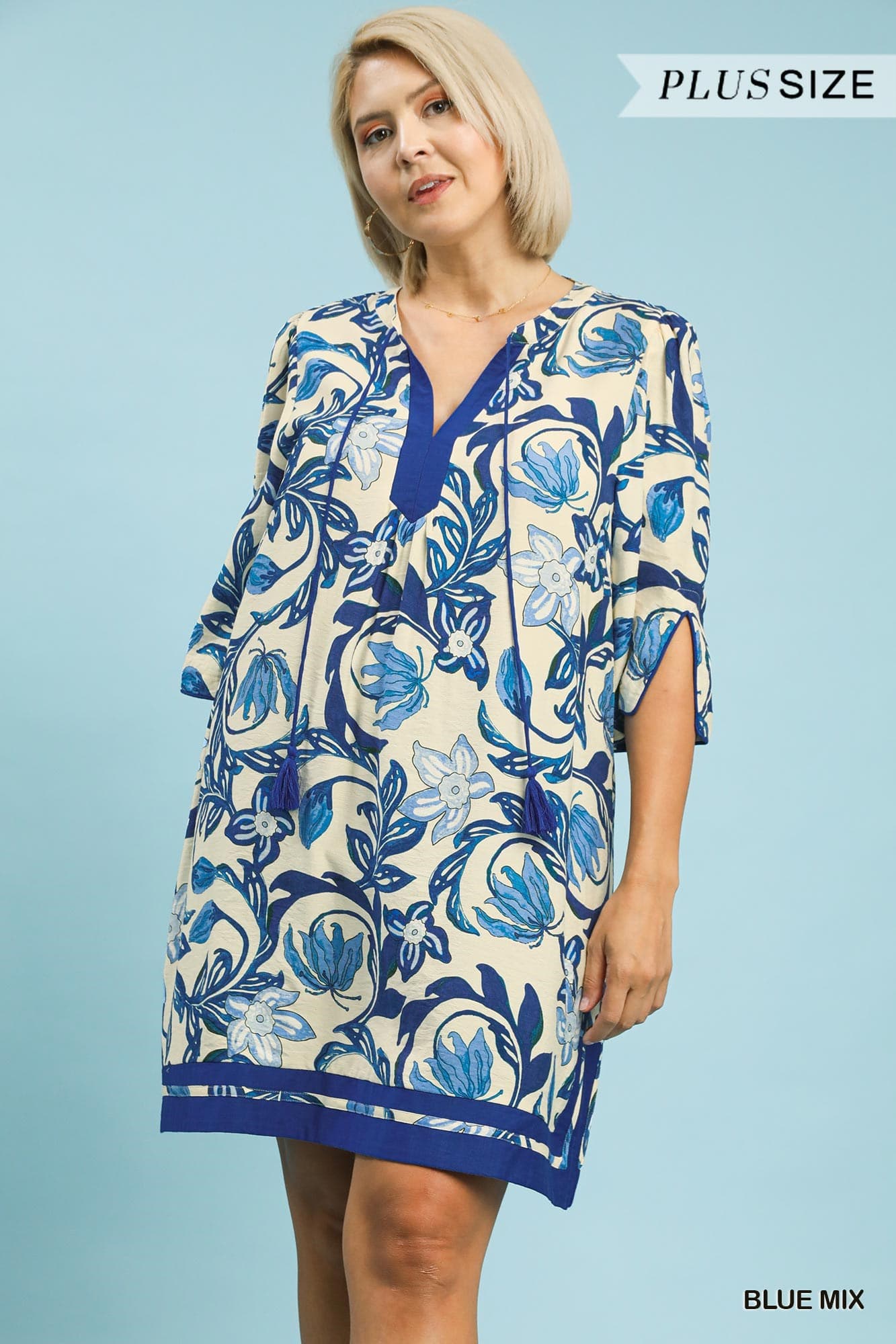 Blue Mix Floral Dress (PLUS)
