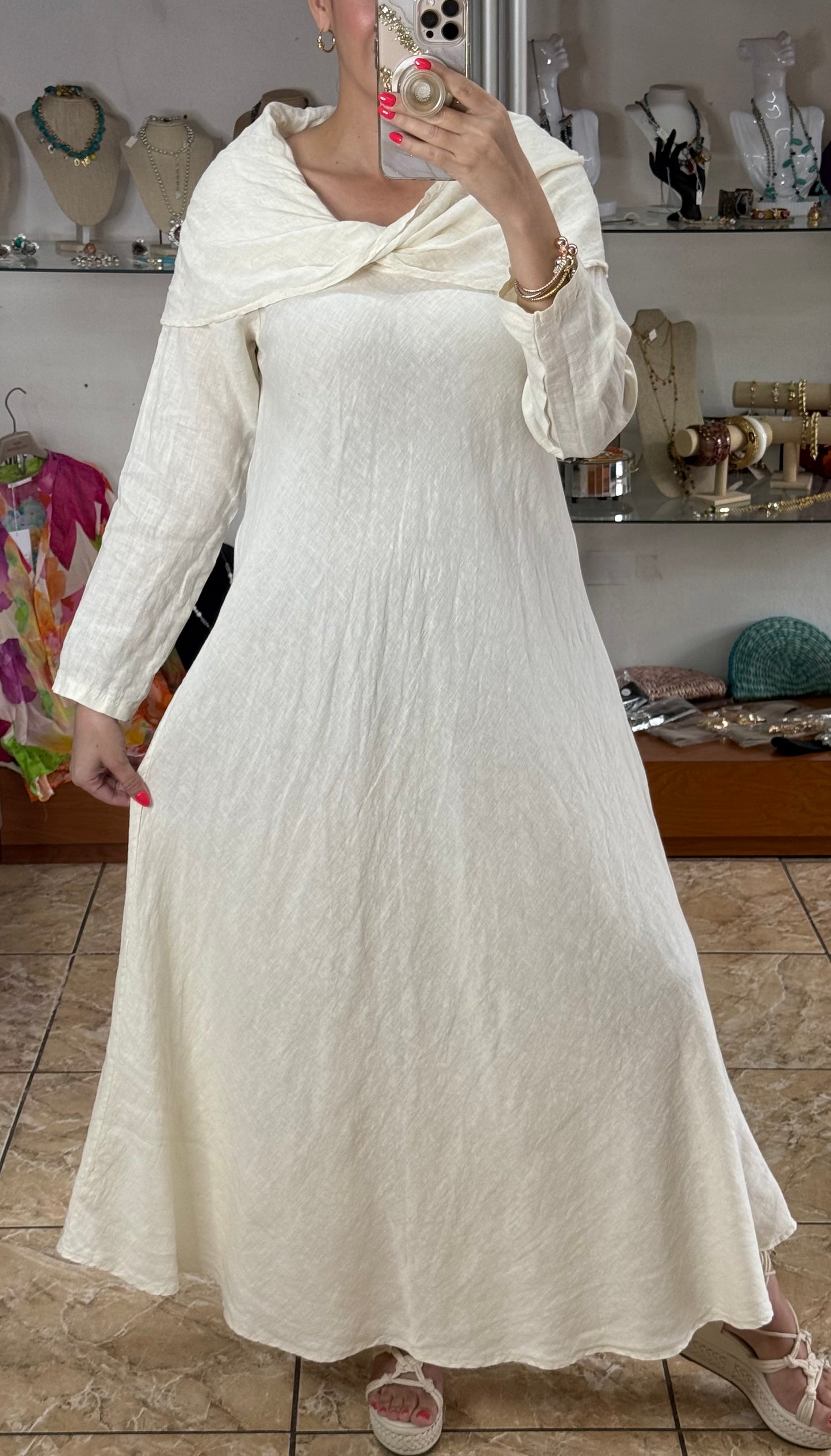 Marena OS Maxi Linen Dress (NO RETURNS OR EXCHANGE)