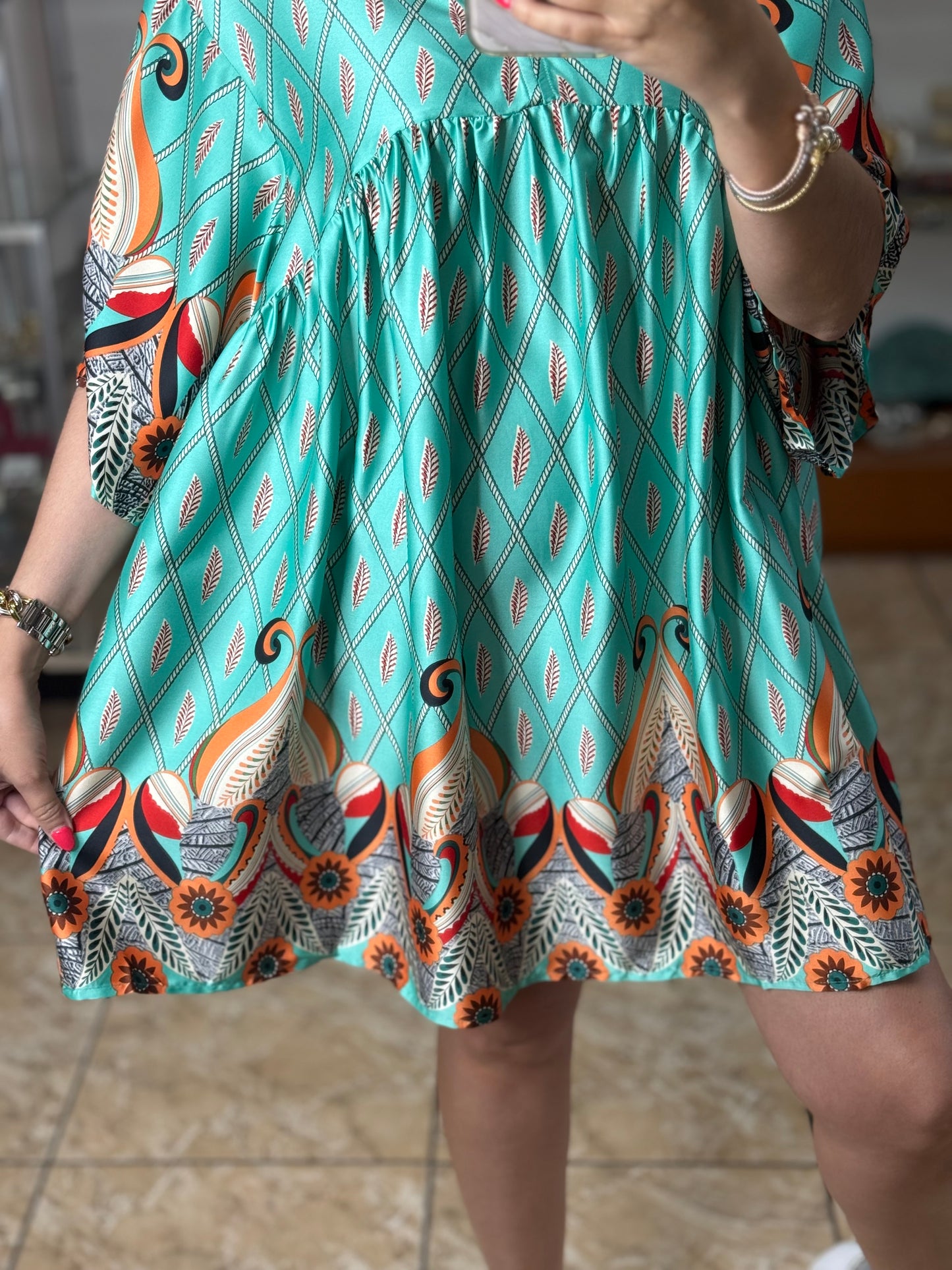 Mint Mix Kimono Sleeve Mini Dress