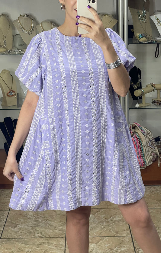 Lilac Embroidered Mini Dress