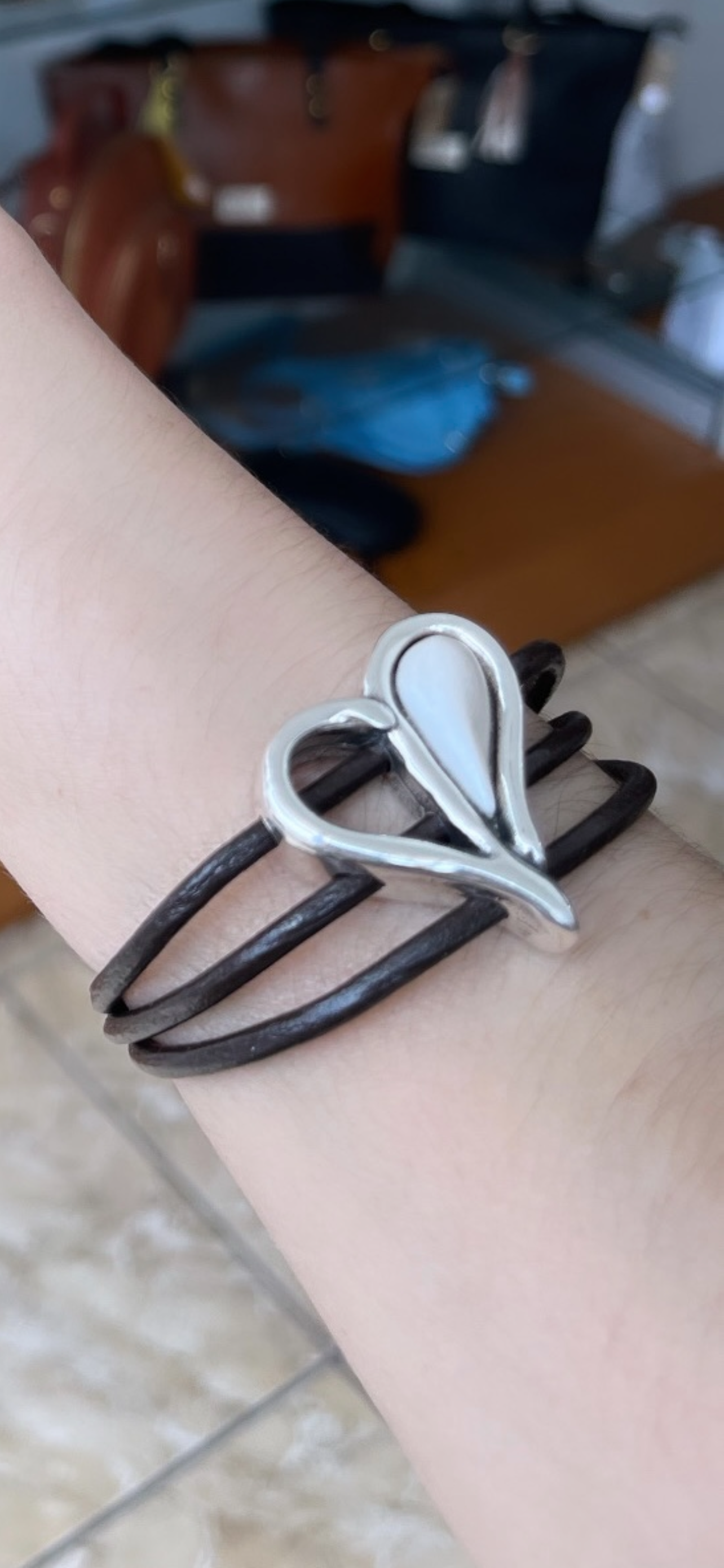 Silver Heart Leather Bracelet