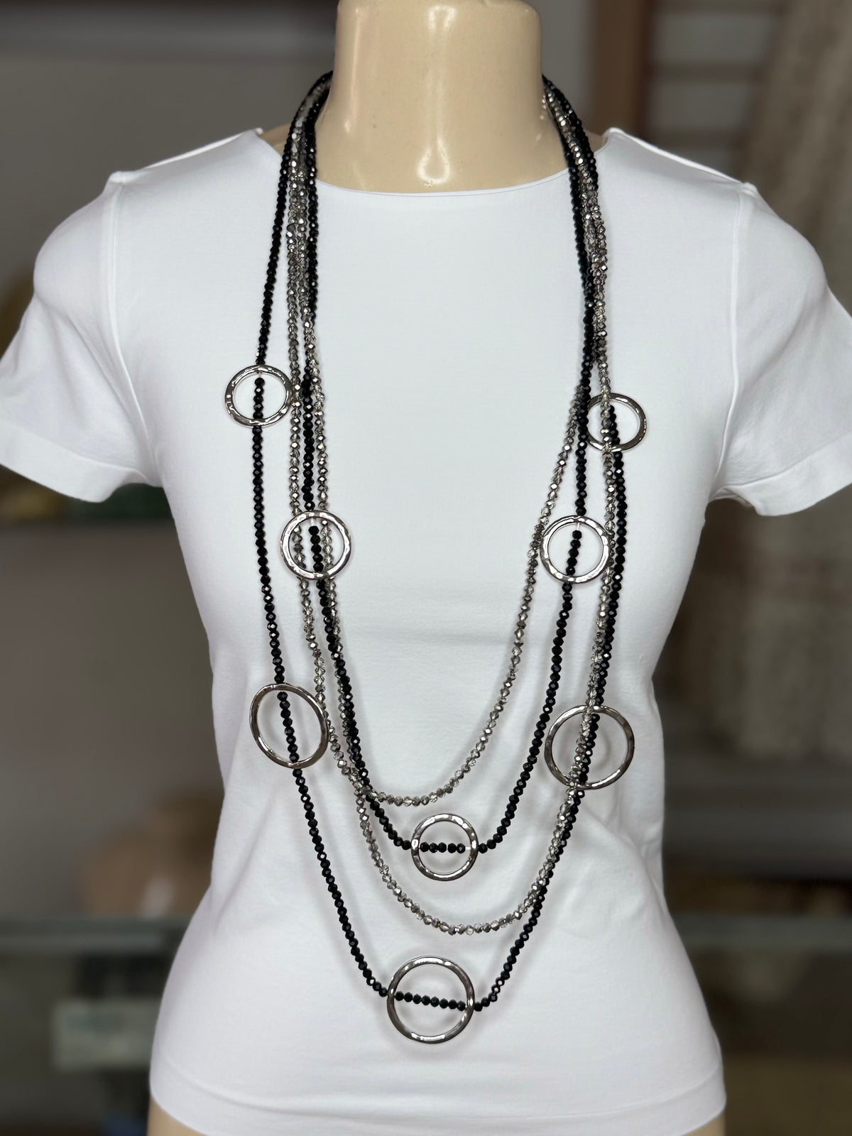 Black & Silver Multilayer Long Necklace (FINAL SALE)
