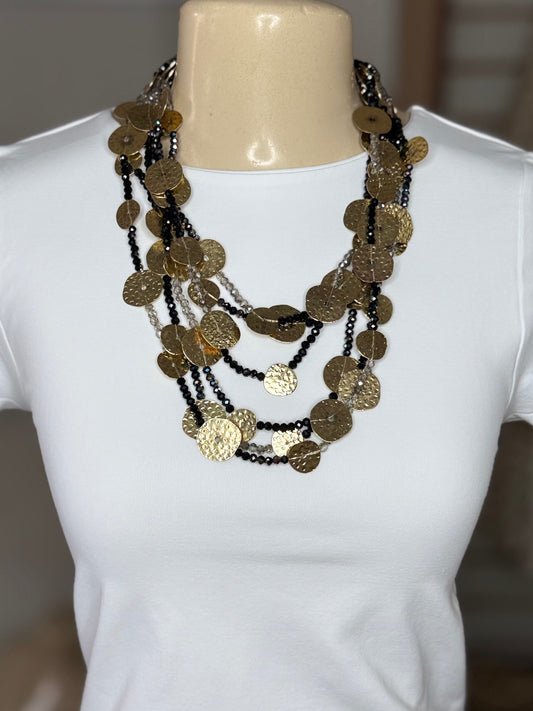 Black & Gold Beads Multilayer Necklace (FINAL SALE)
