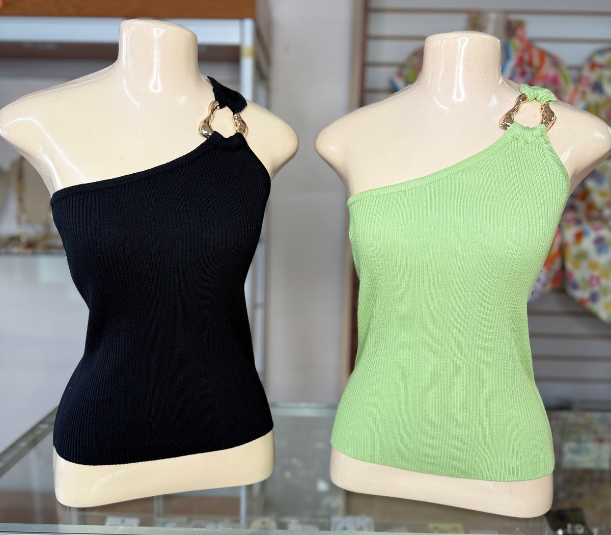 One Shoulder Basic Top With Metallic Detail