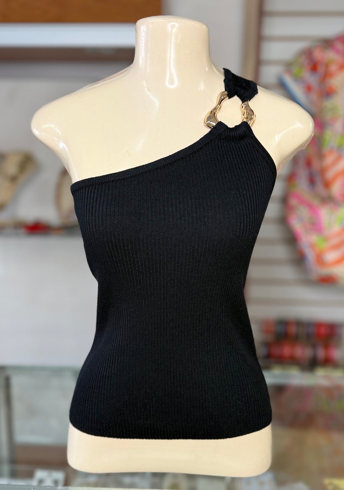 One Shoulder Basic Top With Metallic Detail