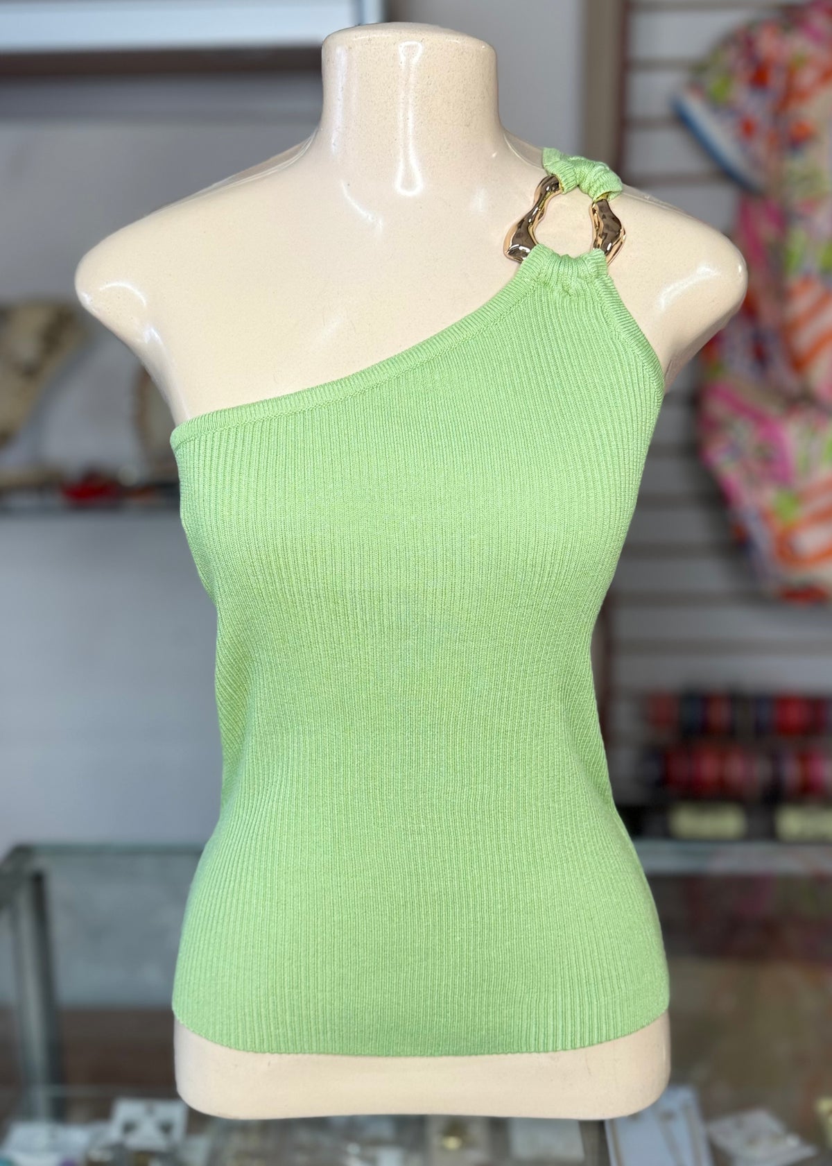 One Shoulder Basic Top With Metallic Detail