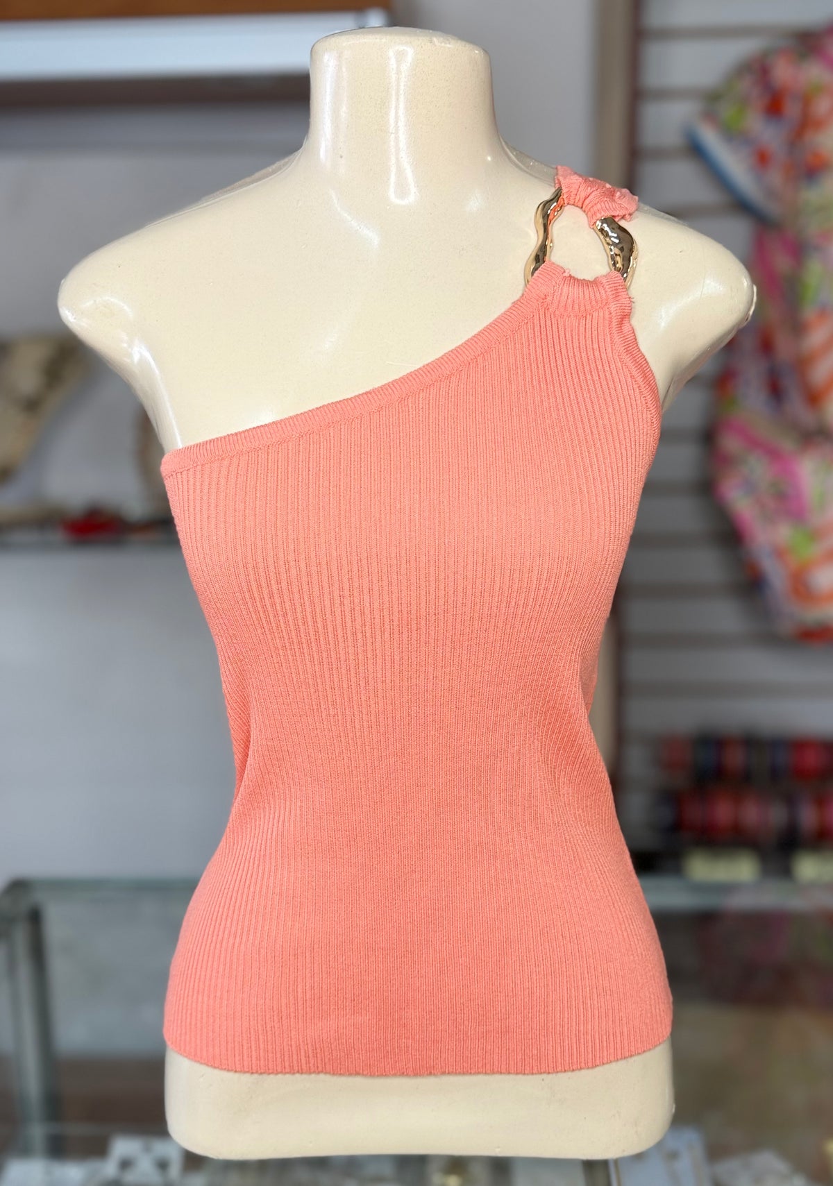 One Shoulder Basic Top With Metallic Detail