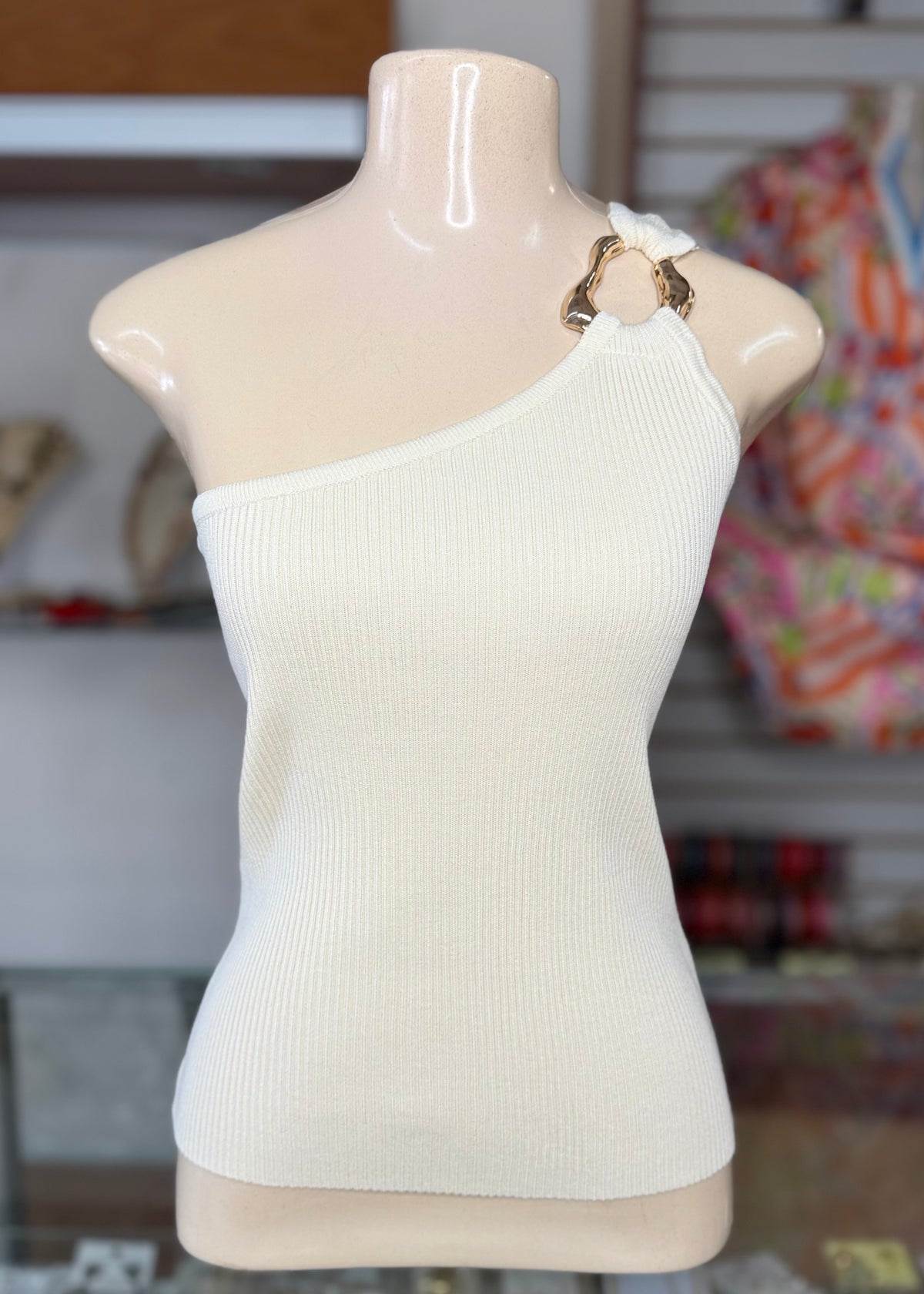 One Shoulder Basic Top With Metallic Detail