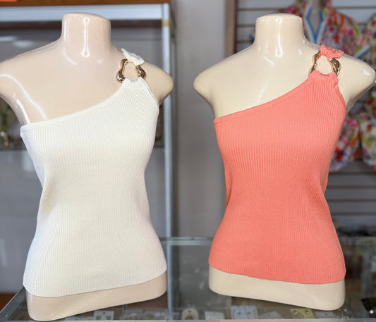 One Shoulder Basic Top With Metallic Detail