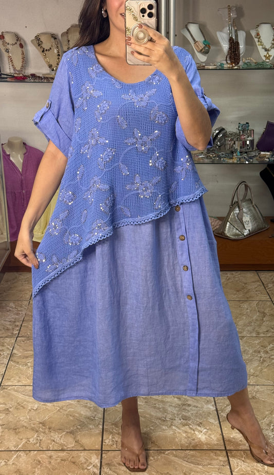 Stella Crochet Layered Midi Dress (NO RETURNS OR EXCHANGE)