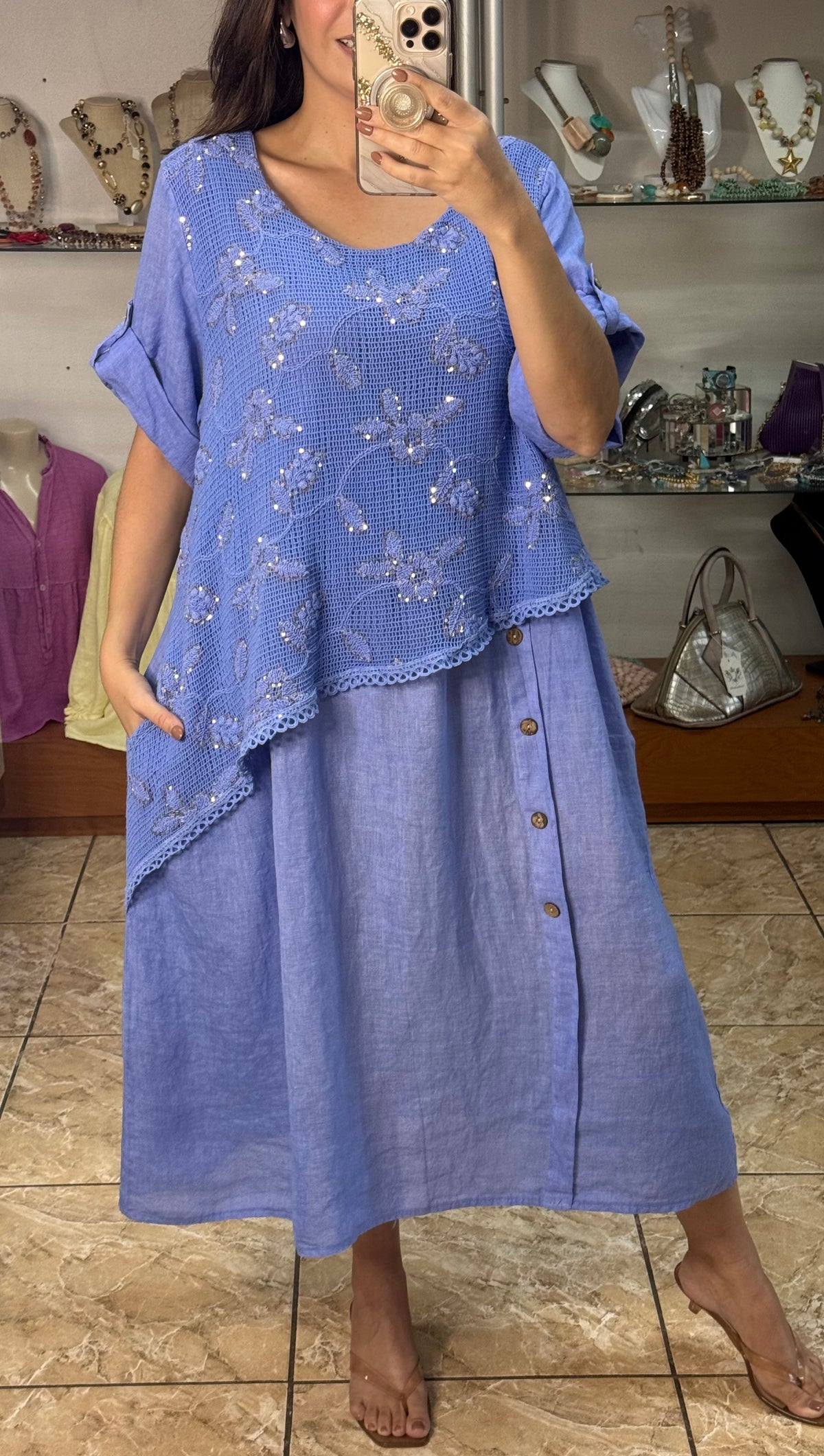 Stella Crochet Layered Midi Dress (NO RETURNS OR EXCHANGE)