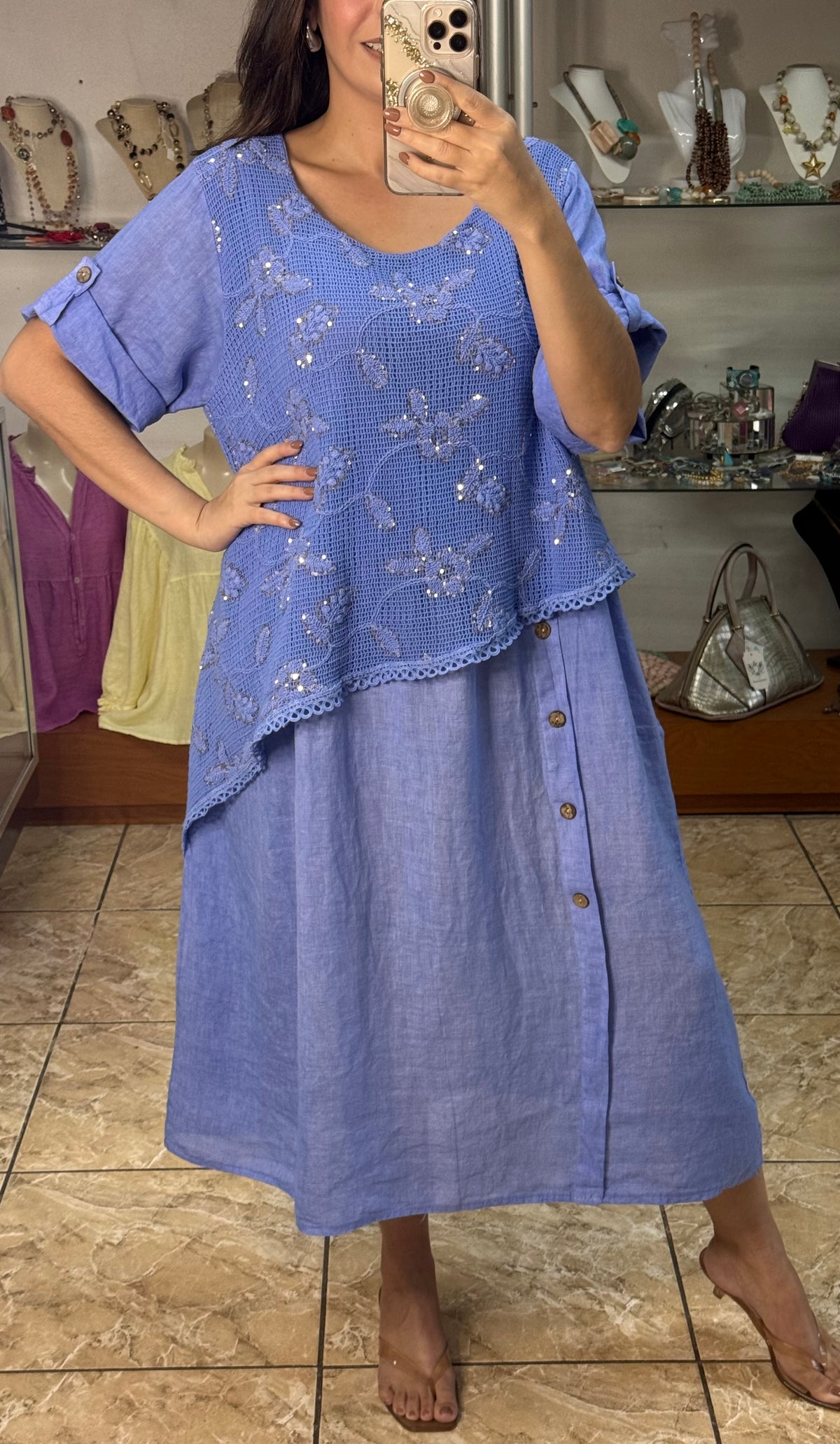 Stella Crochet Layered Midi Dress (NO RETURNS OR EXCHANGE)