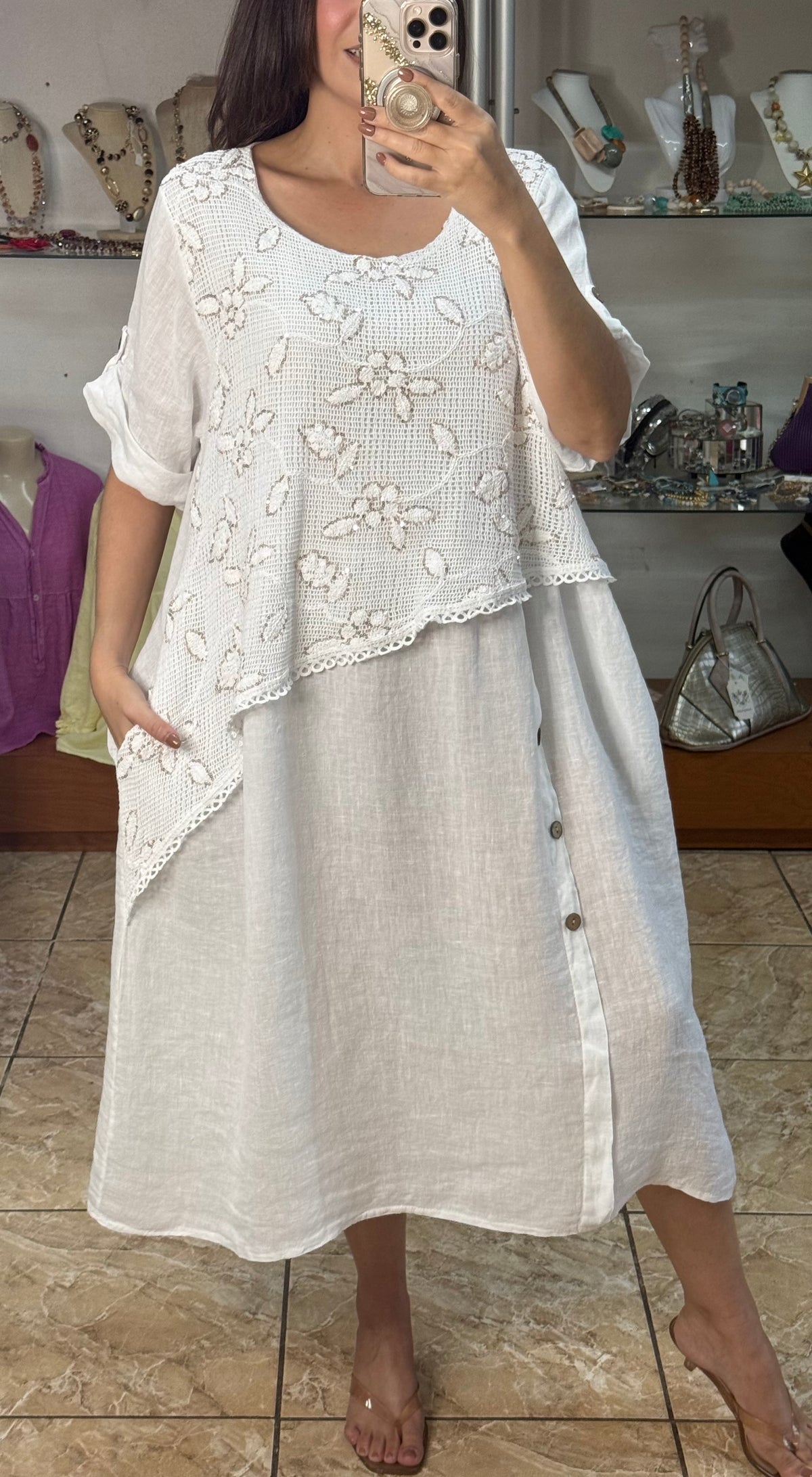 Stella Crochet Layered Midi Dress (NO RETURNS OR EXCHANGE)