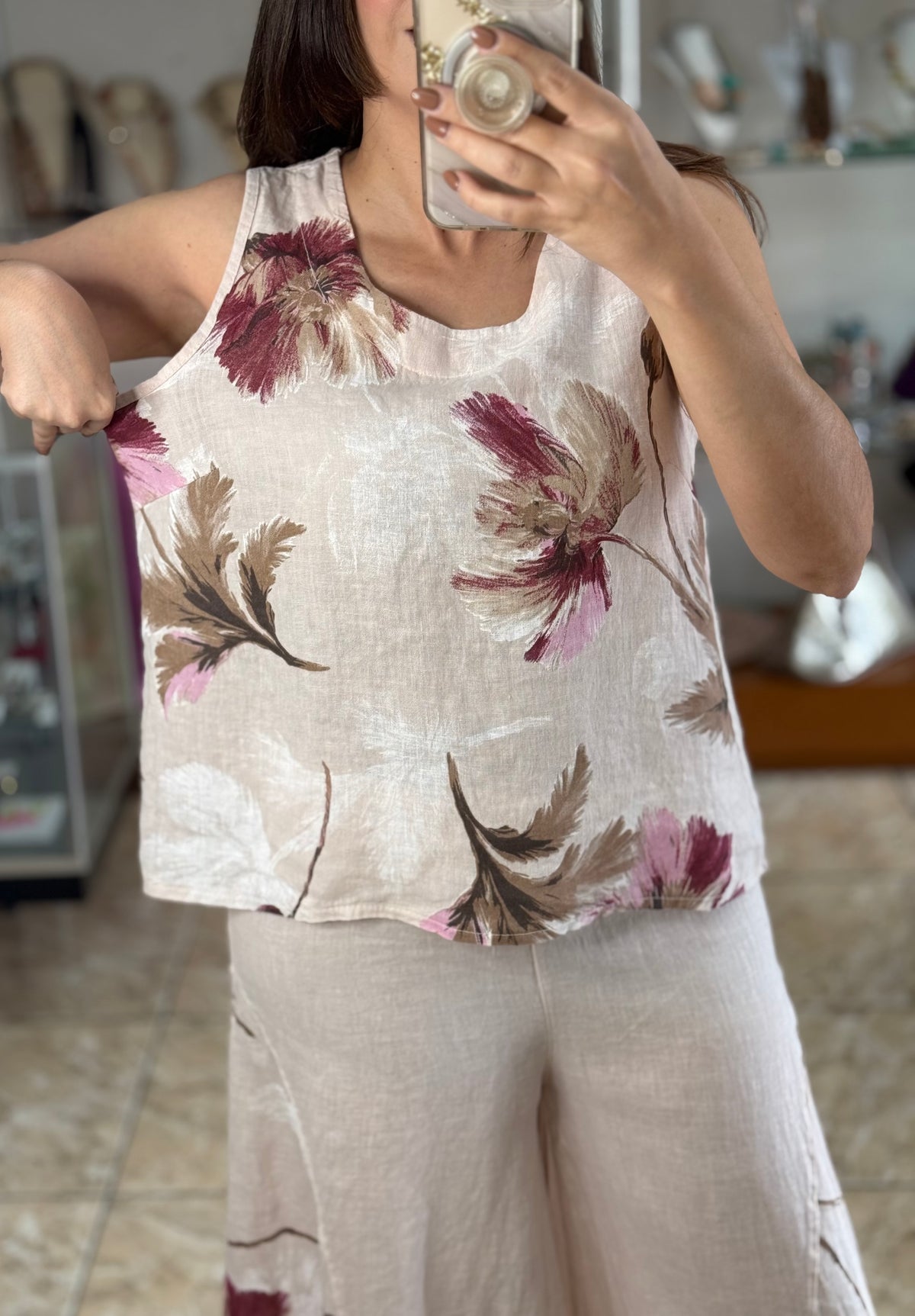 OS 3 Piece Floral Print Linen Set (NO RETURNS OR EXCHANGE)